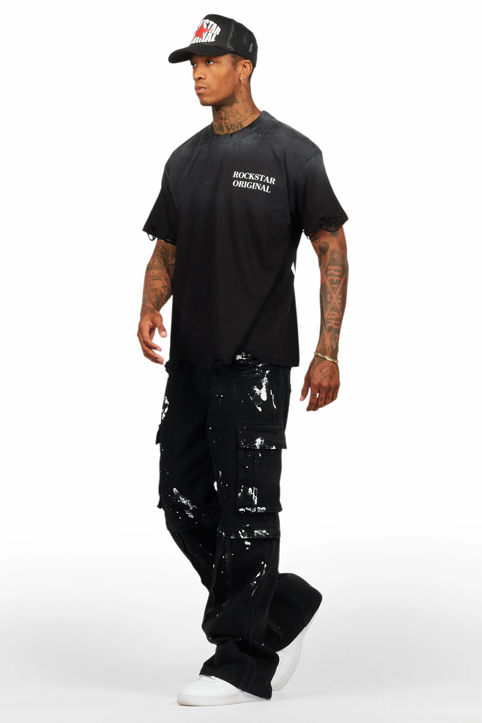 Drako Black Oversized Graphic T-Shirt Male Product Image
