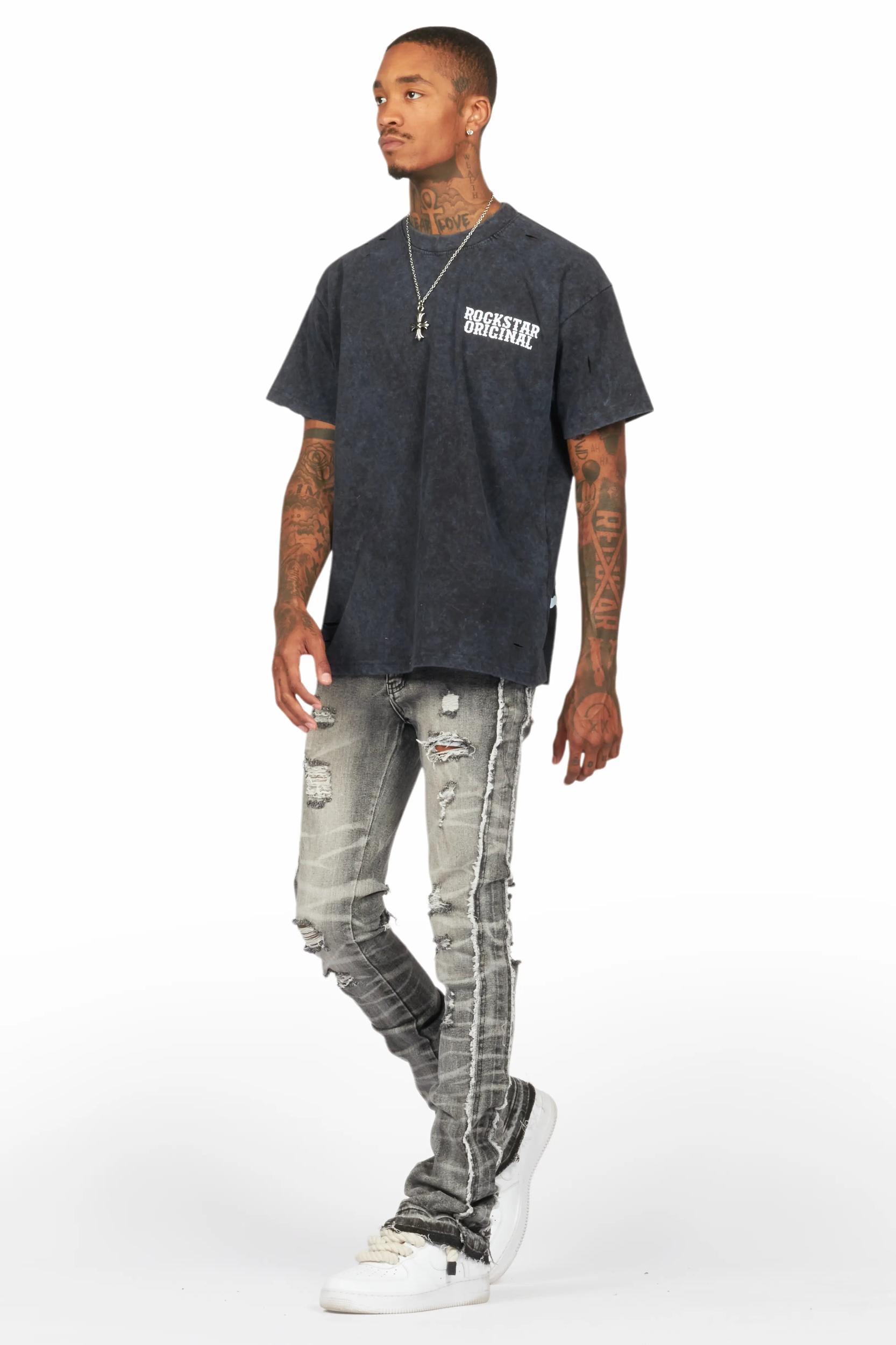 Rugged Black Stacked Flare Jean Male Product Image