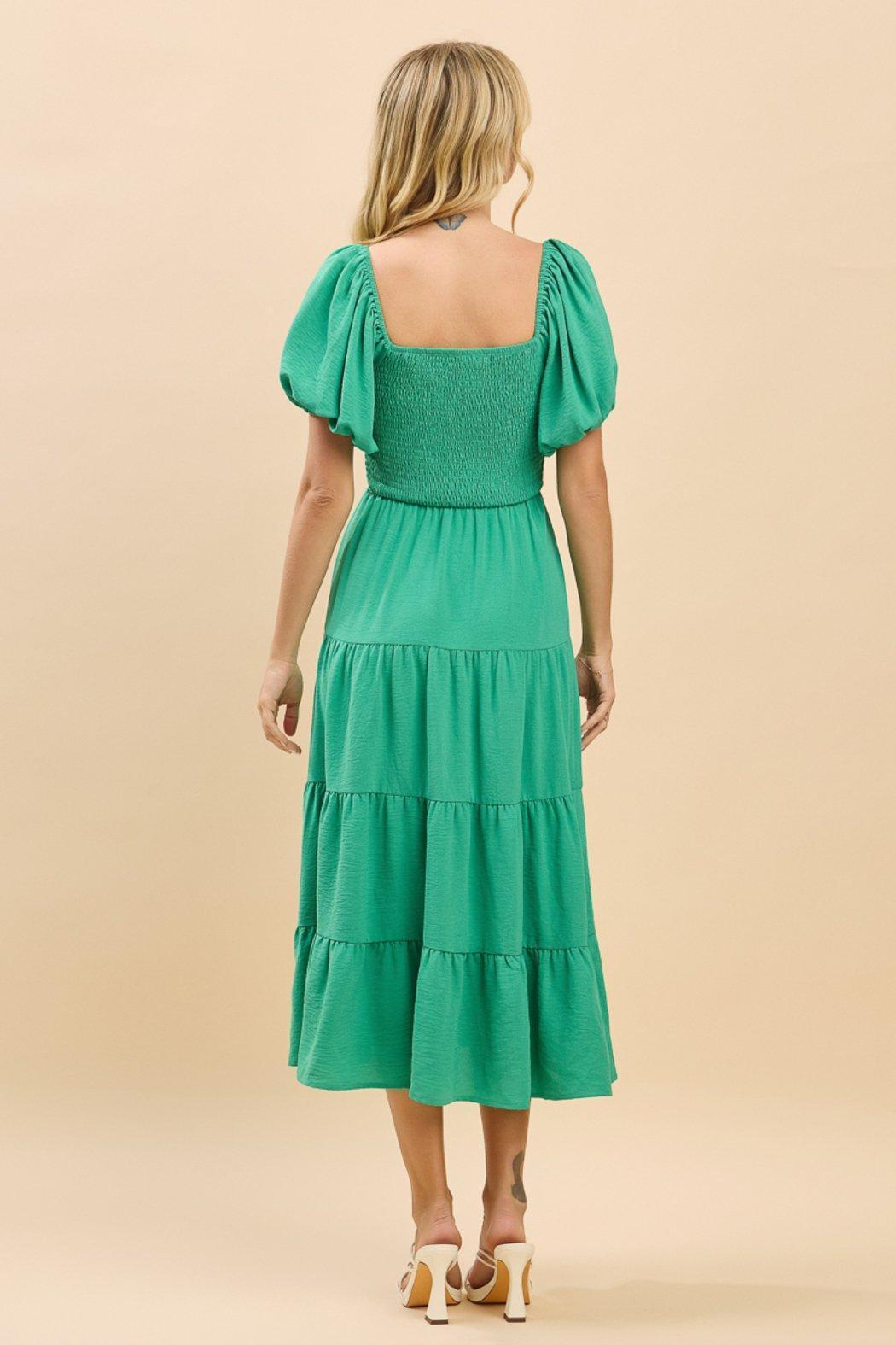 Willow Smocked Puff Sleeve Tiered Midi Dress Product Image