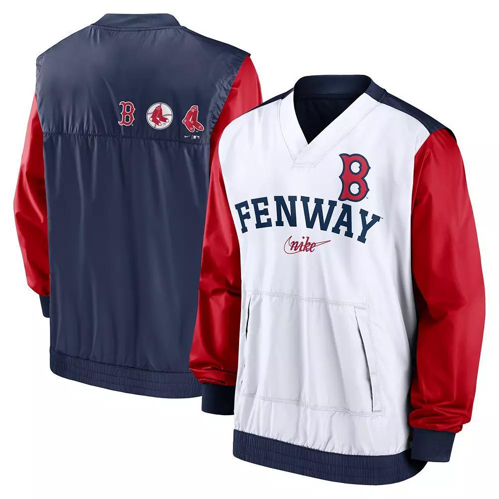 Men's Nike White/Navy Boston Red Sox Rewind Warmup V-Neck Pullover Jacket, Size: Large Product Image