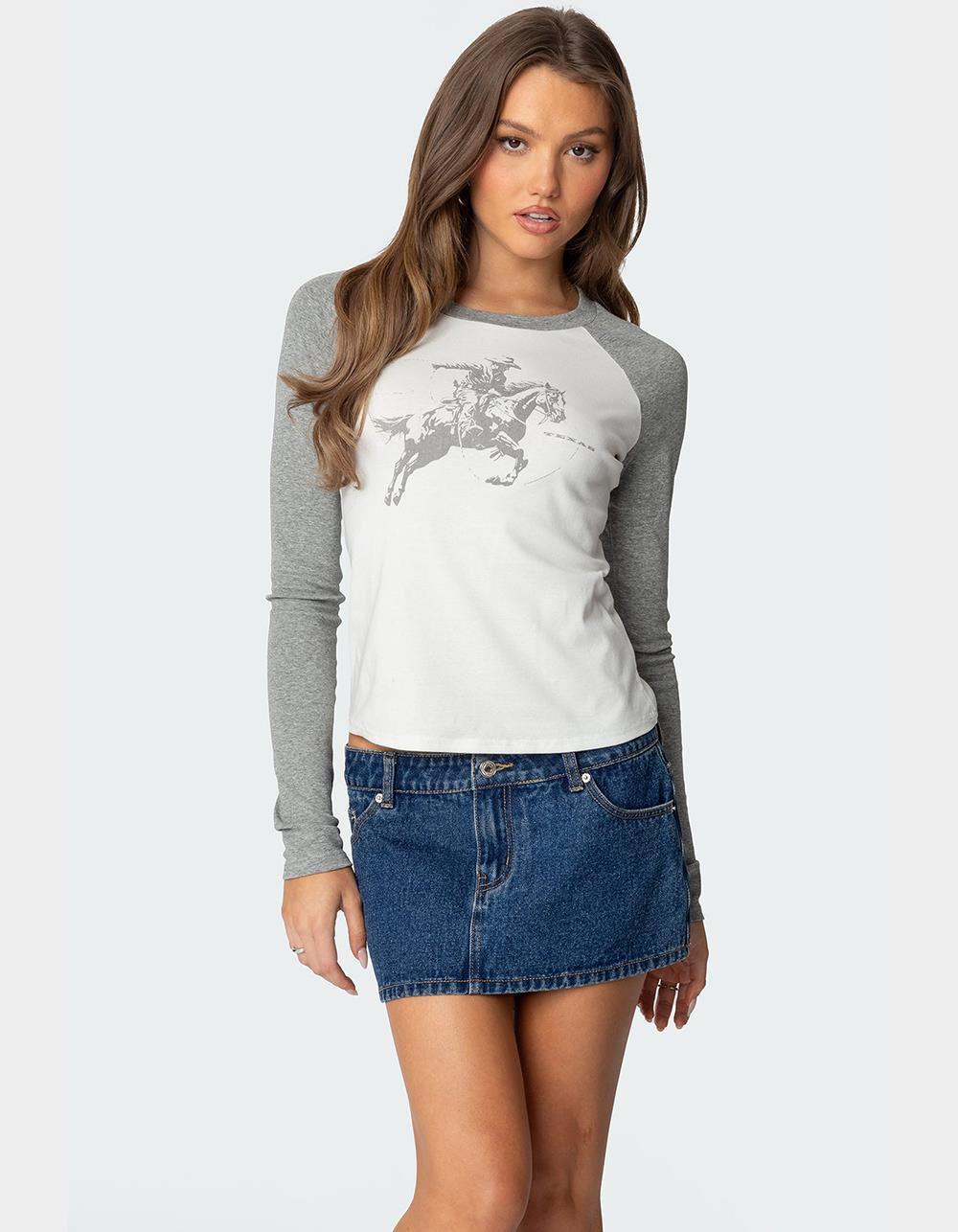 EDIKTED Cowboy Raglan Long Sleeve Tee Product Image