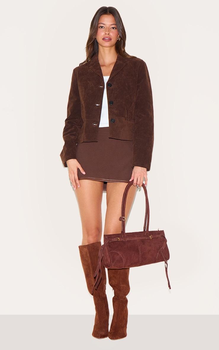 Brown Faux Suede Cropped Blazer Product Image