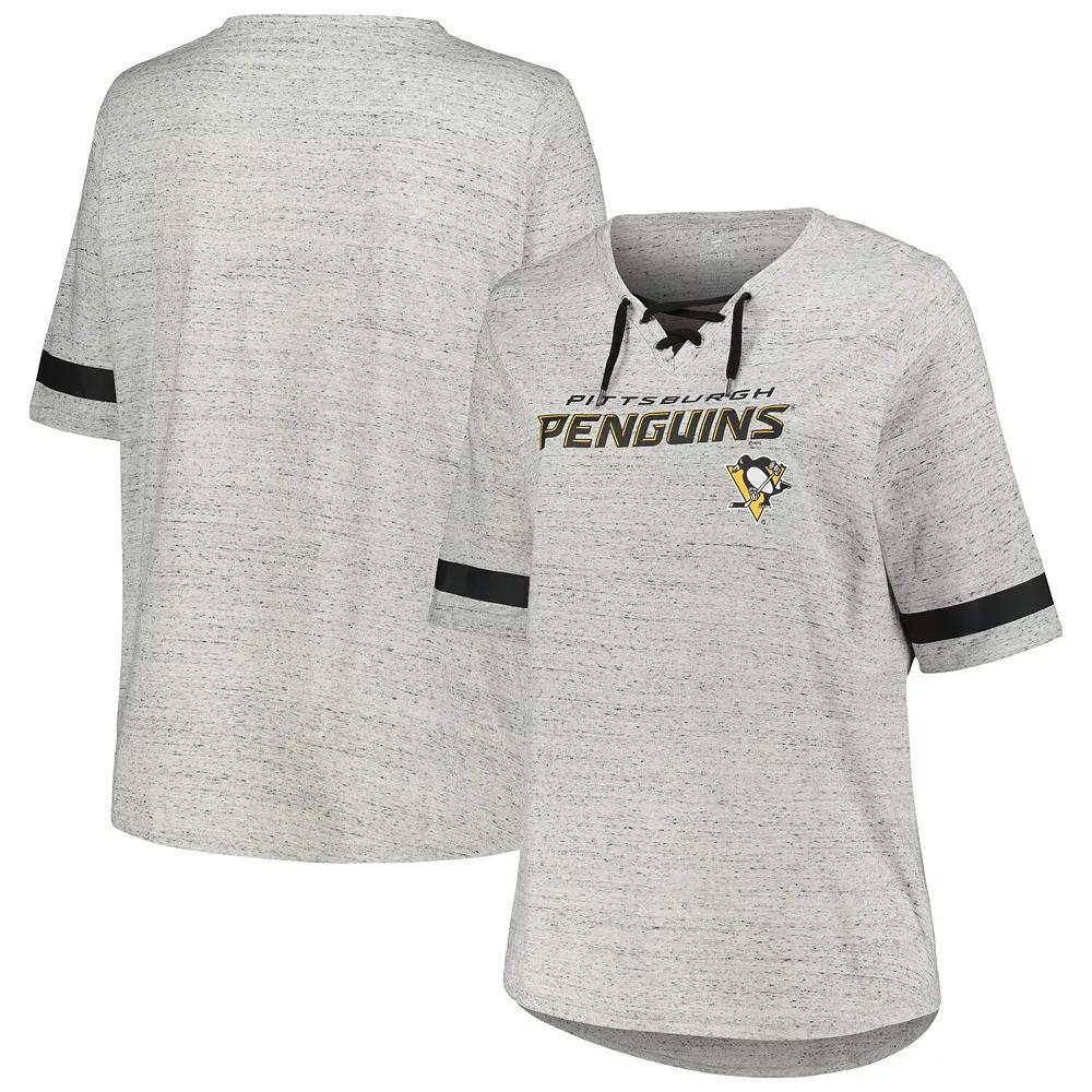 Women's Fanatics Branded Heather Gray Pittsburgh Penguins Plus Size Lace-Up  T-Shirt, Size: 1XL, Grey Product Image