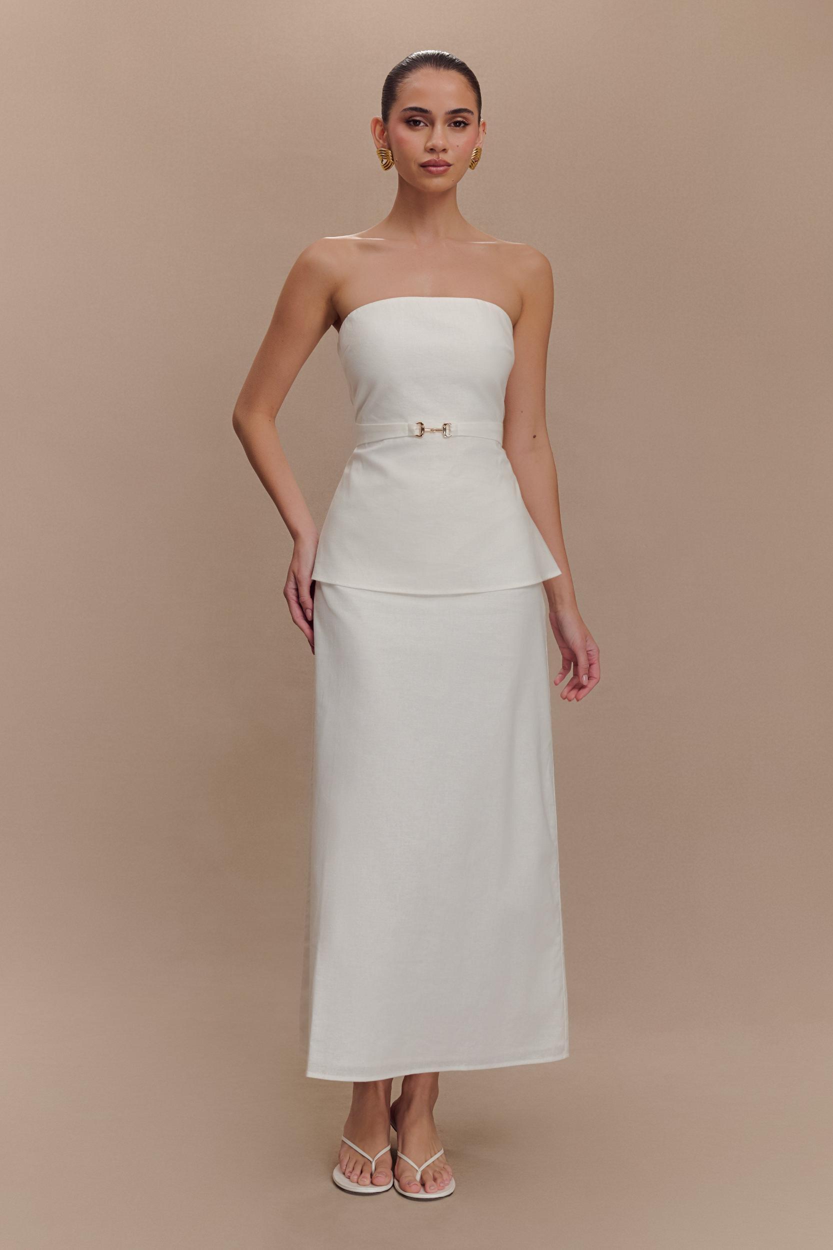 Dora Linen Midi Skirt - Ivory Product Image