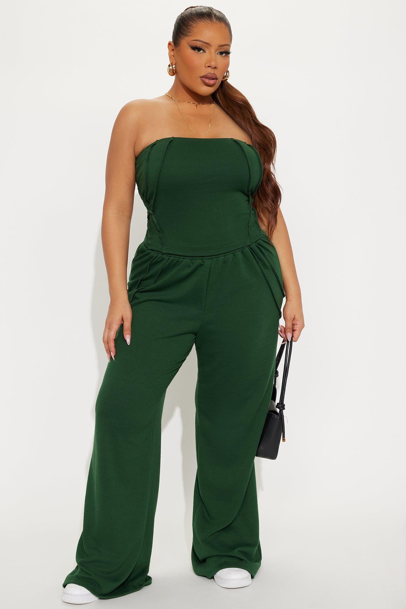 Bree Strapless Wide Leg Pant Set - Hunter Green Product Image