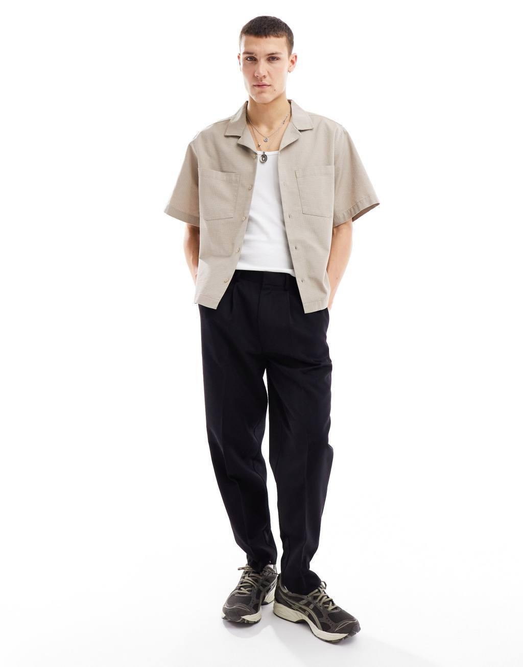 COLLUSION ripstop revere short sleeve shirt in stone Product Image