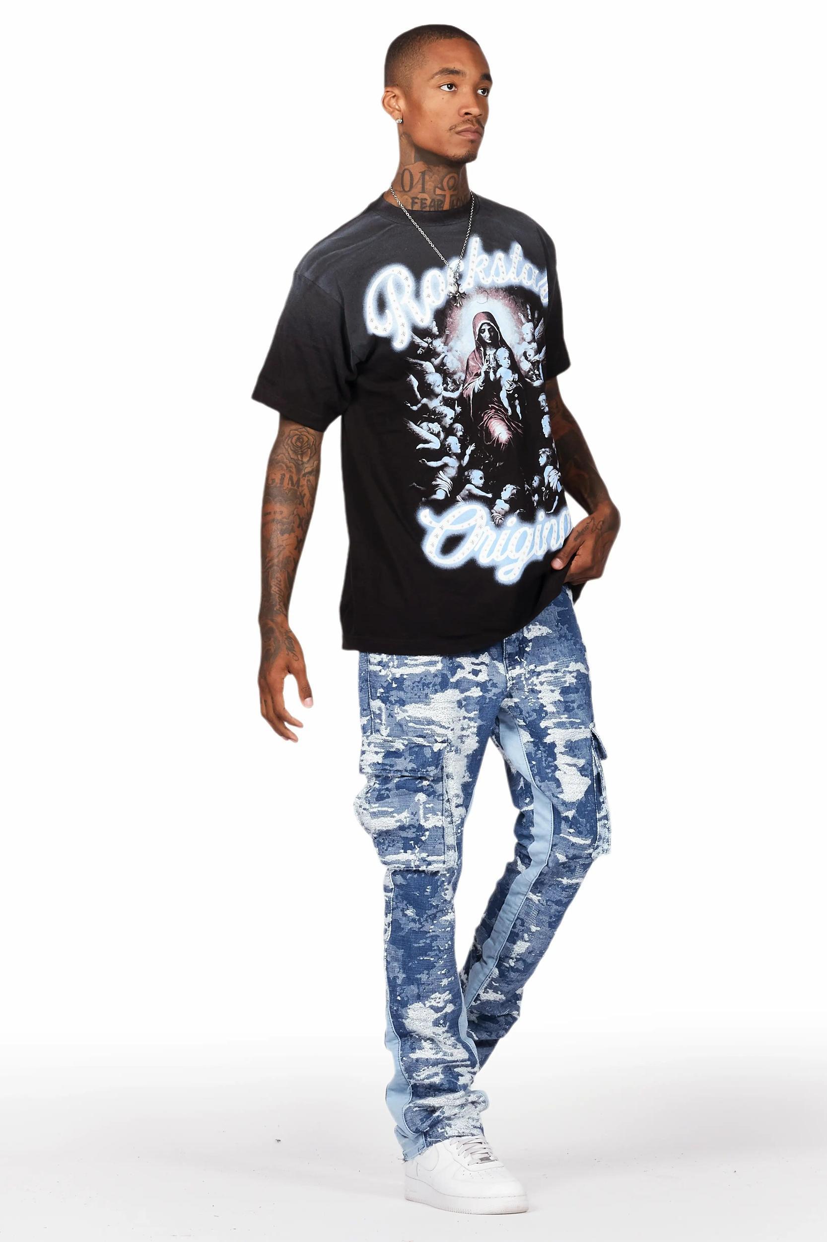 Bower Dark Blue Stacked Flare Jean Male Product Image
