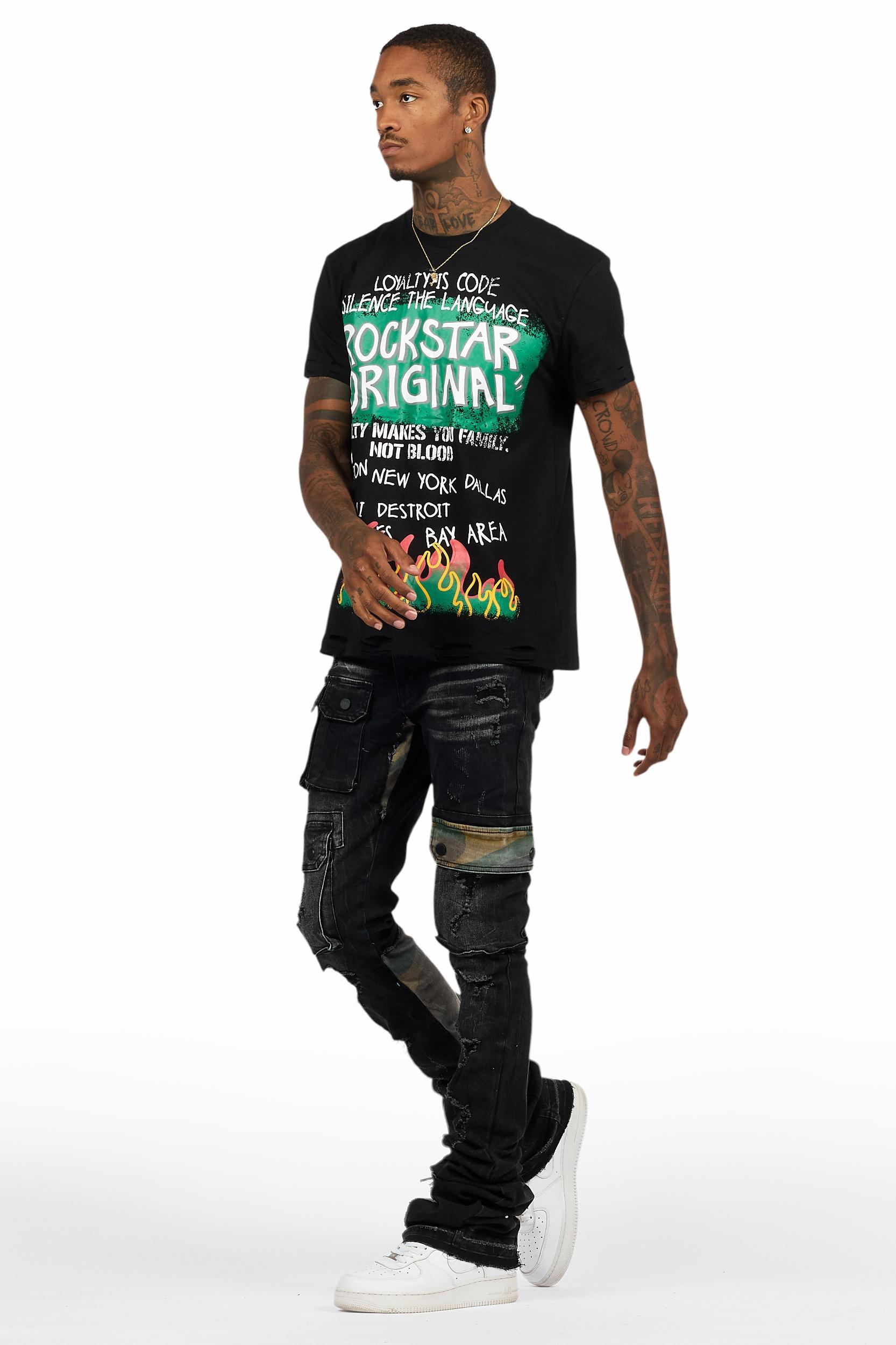 Beno Black T-Shirt/Super Stacked Flare Jean Bundle Male Product Image