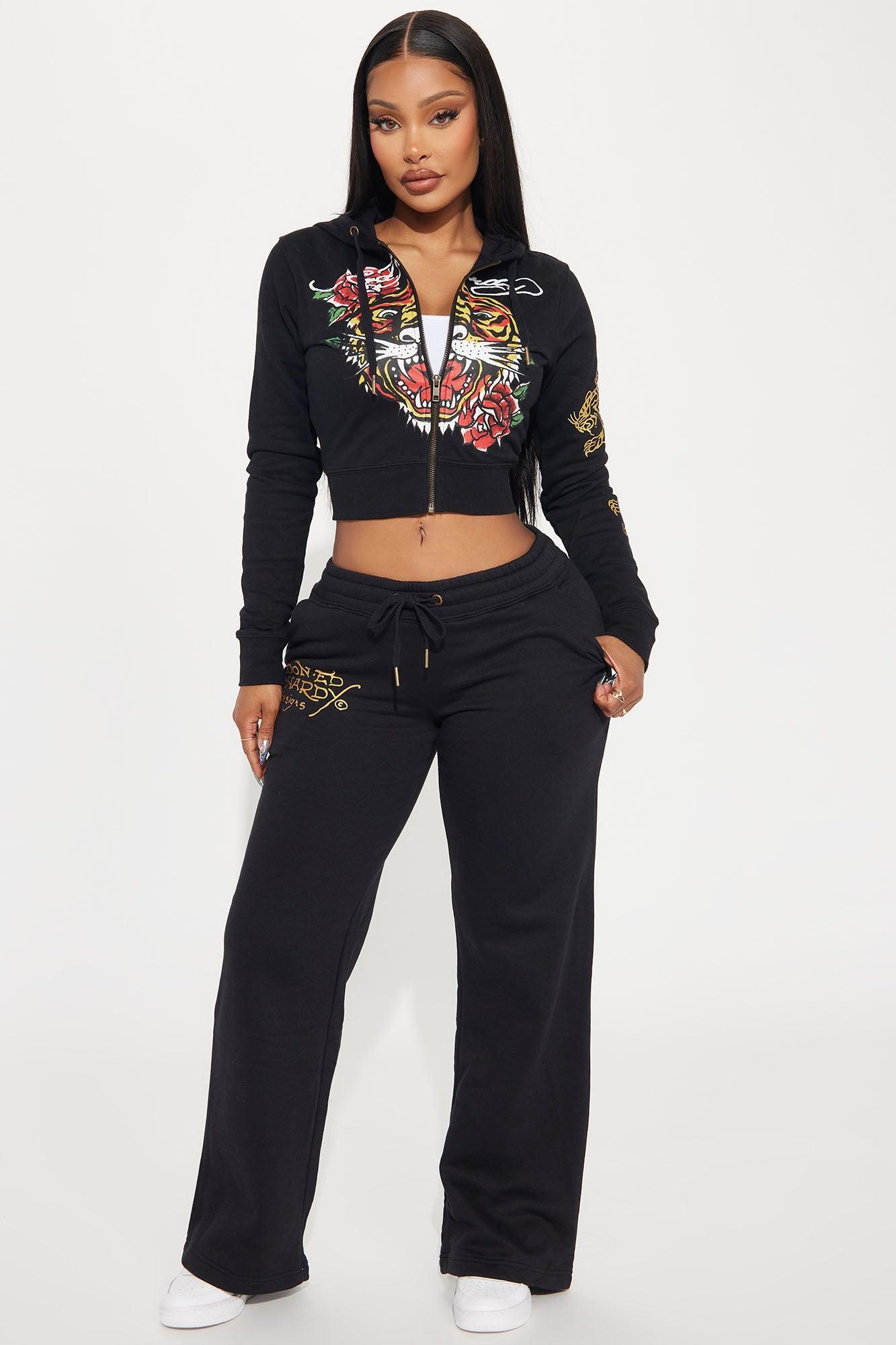 Ed Hardy Retro Tiger Zip Front Hoodie - Black Product Image