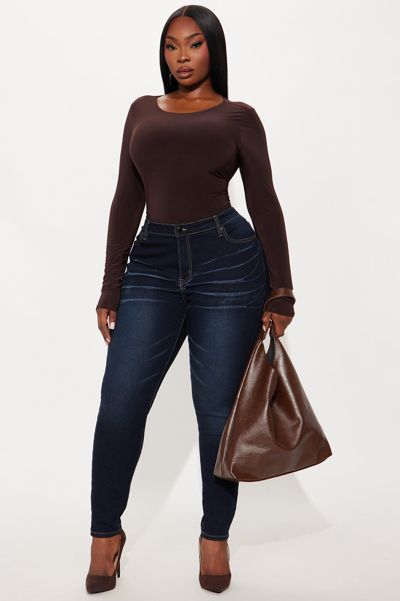 Breezy Double Lined Long Sleeve Bodysuit - Chocolate Product Image