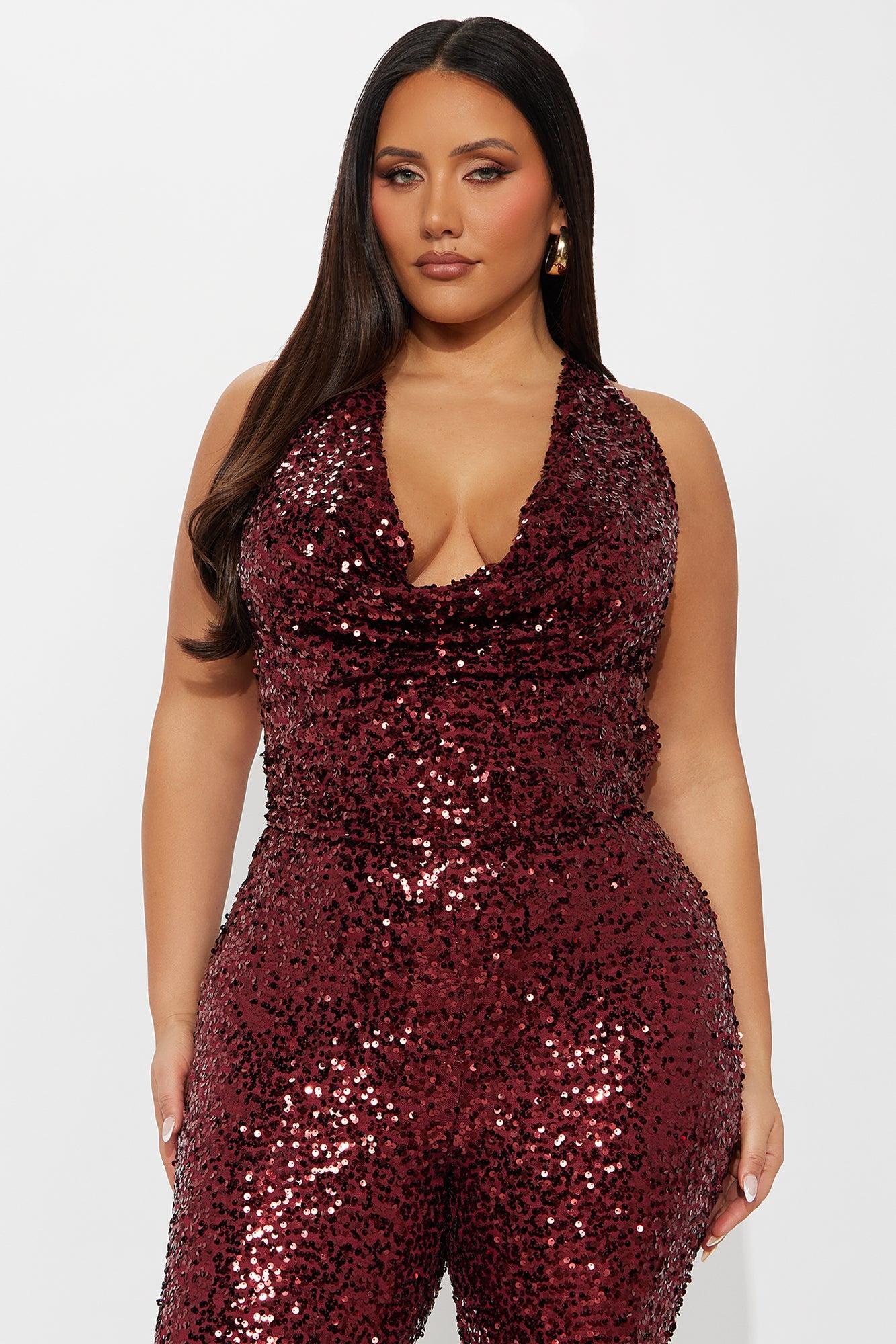 Meet Me On The Dance Floor Sequin Jumpsuit - Wine Product Image