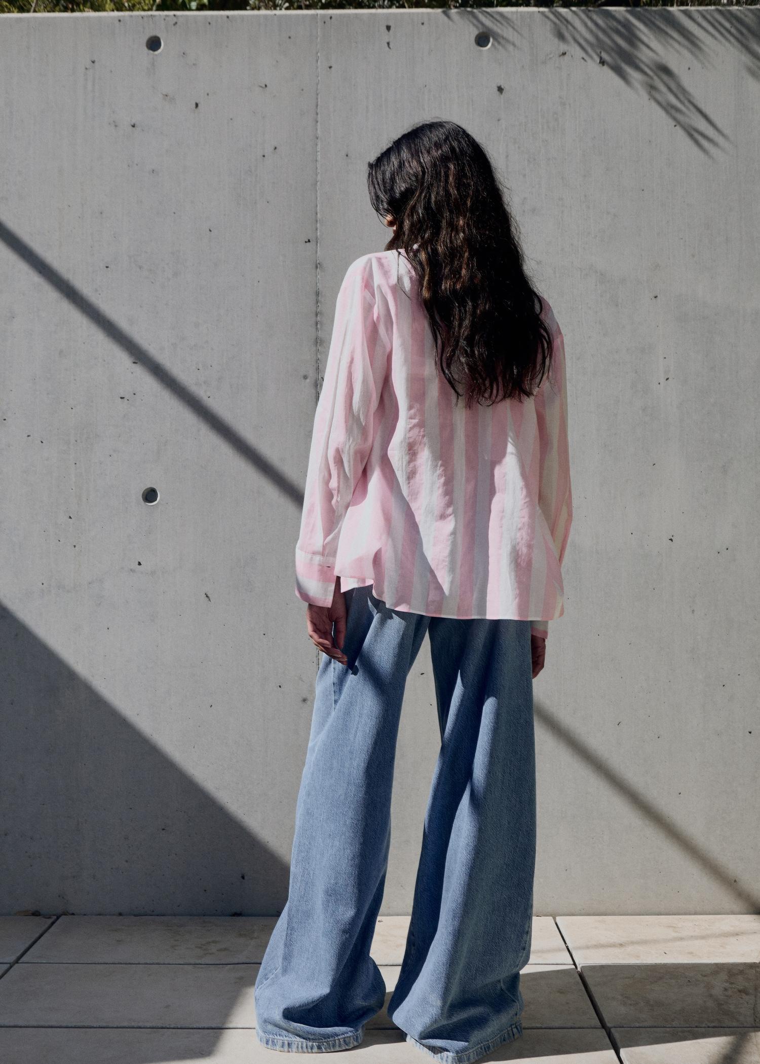 Striped cotton shirt - Women | MANGO USA Product Image