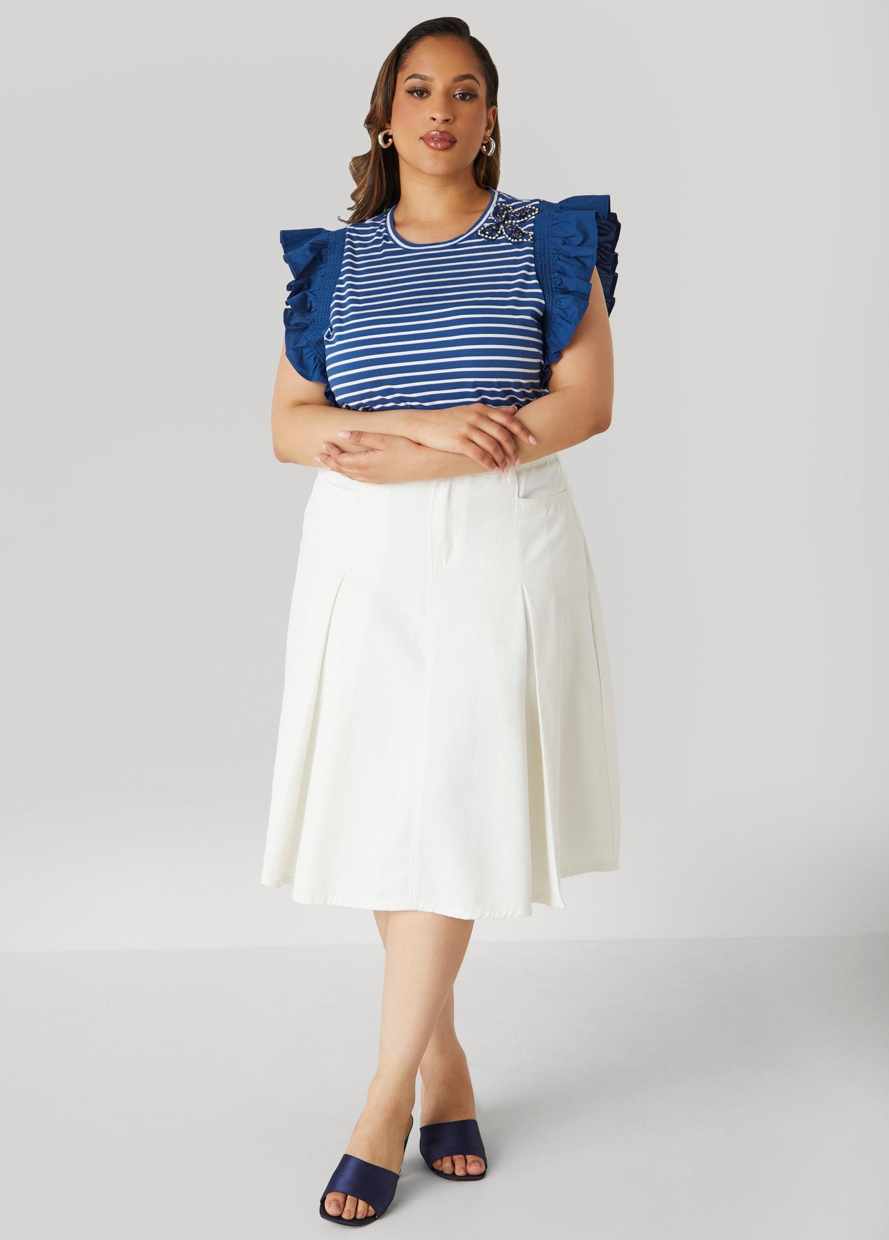 Pleated A Line Denim Skirt Product Image