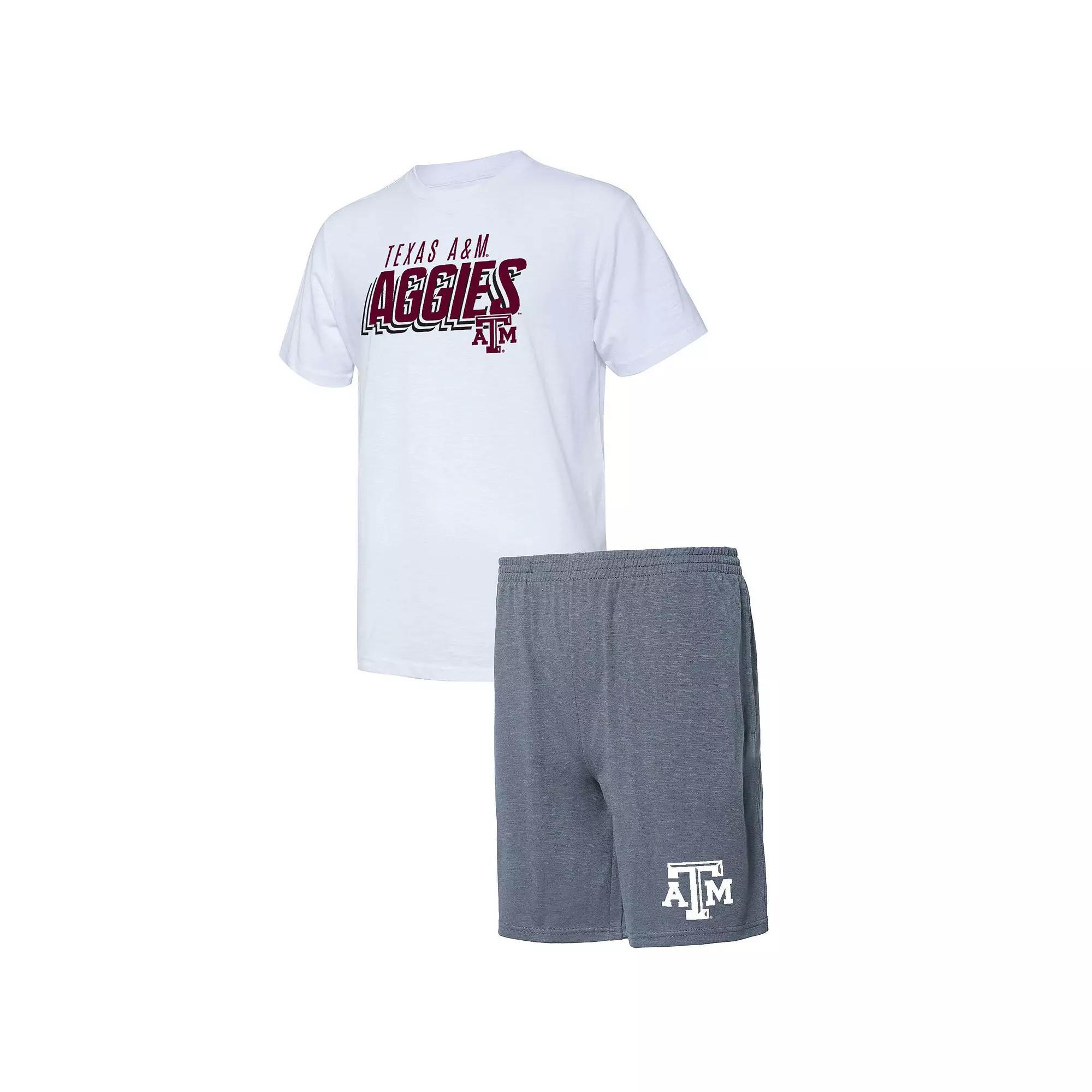 Mens Concepts Sport Charcoal/White Texas A&M Aggies Downfield T-Shirt & Shorts Set Product Image