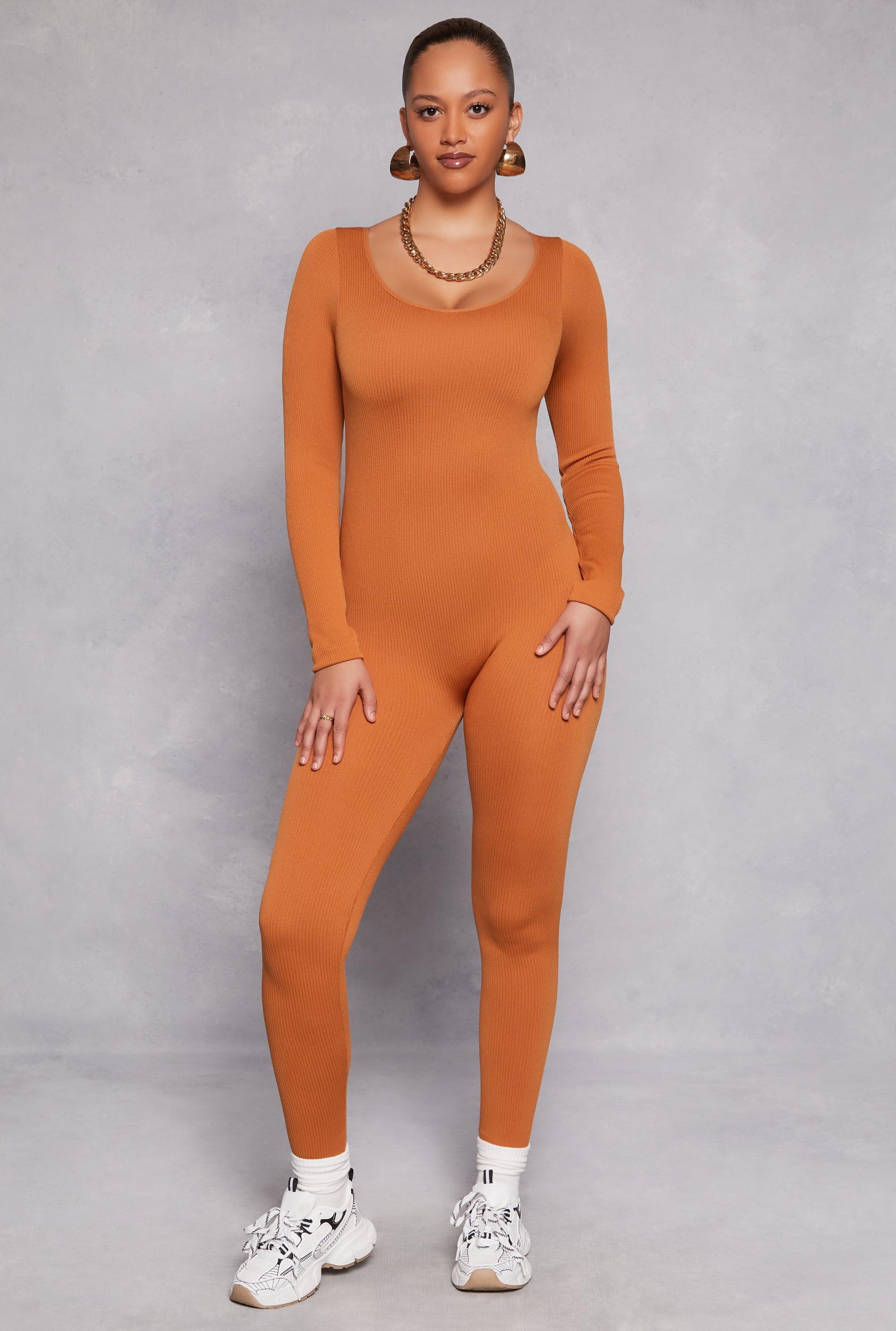 Womens Seamless Ribbed Knit Scoop Neck Catsuit Product Image