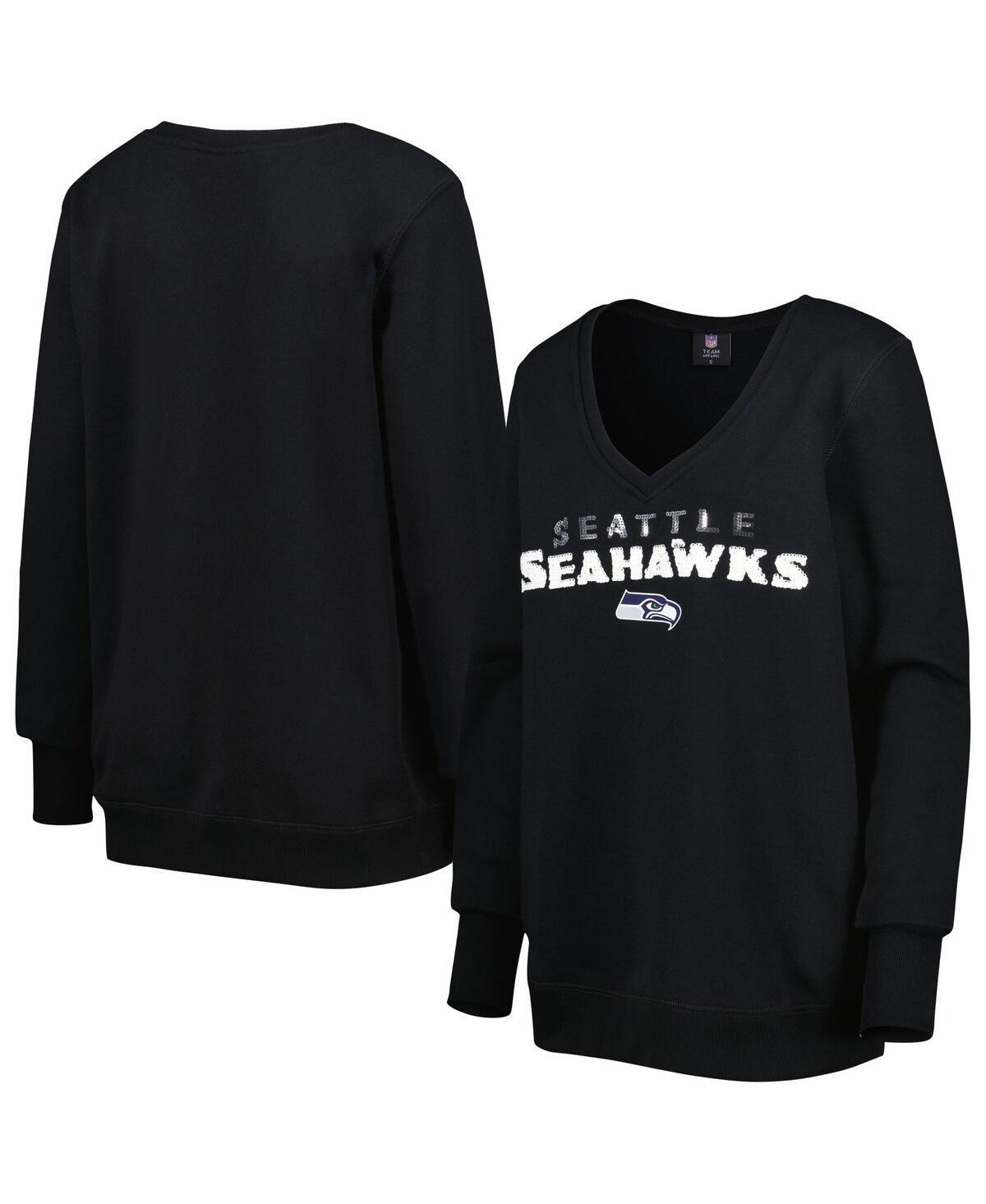 Women's Cuce Black Seattle Seahawks Sequin Logo V-Neck Pullover Sweatshirt, Size: Small Product Image