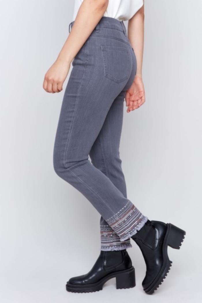 Embroidered Hem Jeans Product Image