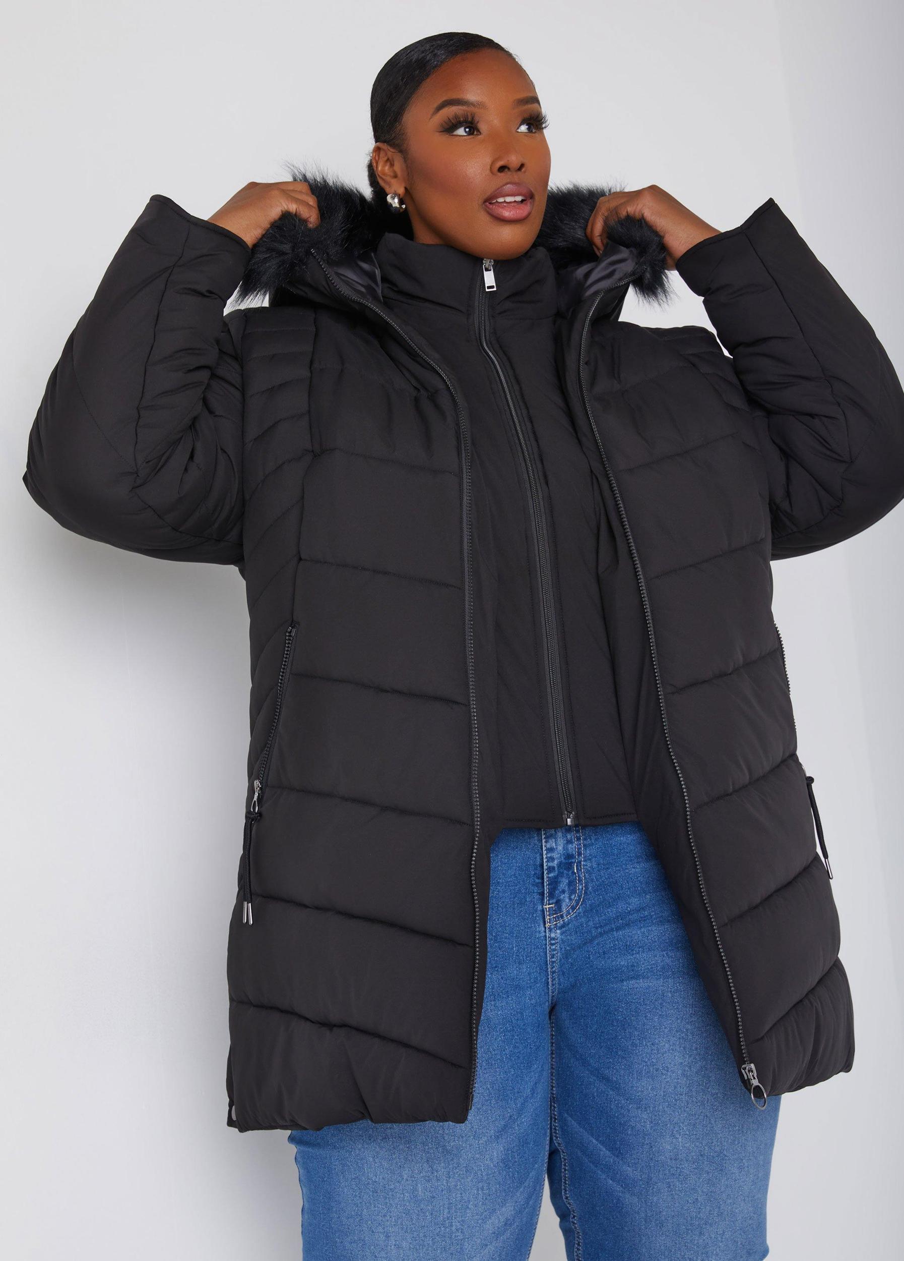 Plus Size Snap Detailed Hooded Puffer Coat Ashley Stewart Product Image