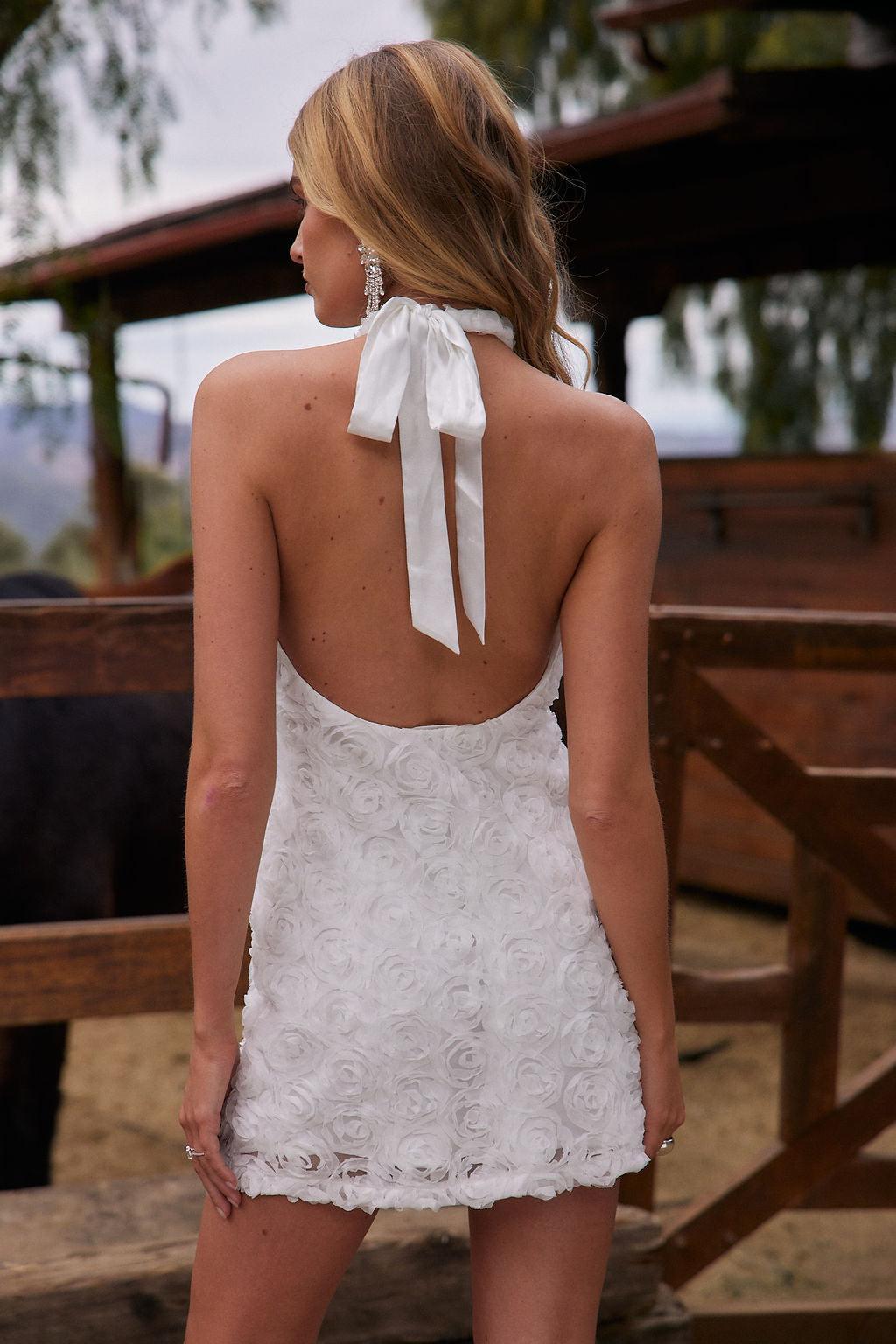 Maya White Floral Applique Halter Mini Dress Product Image