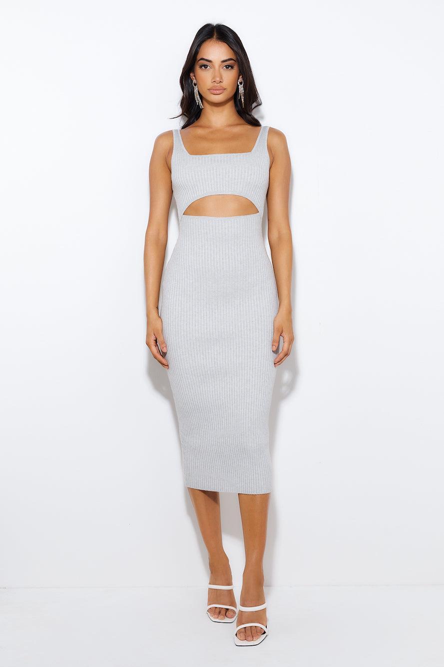 Simple Love Ribbed Midi Dress Grey Product Image