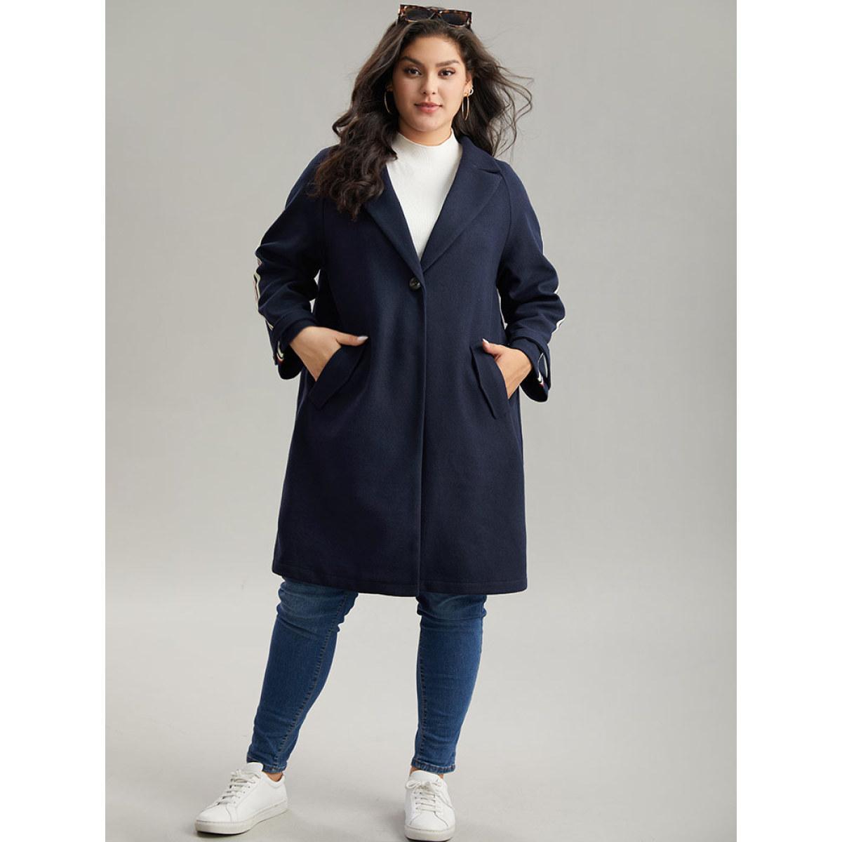 Plus Size Plain Lapel Collar Button Up Contrast Webbing Windbreaker Women Indigo Casual Patchwork Ladies Dailywear Winter Coats BloomChic 22-24/3X Product Image