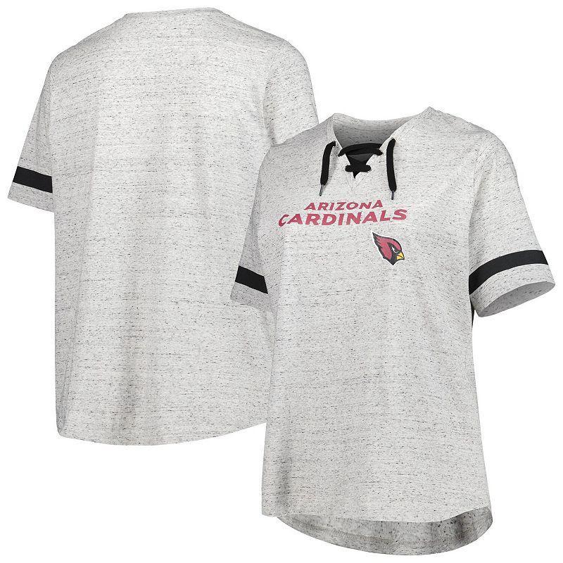 Women's Heather Gray Arizona Cardinals Plus Size Lace-Up V-Neck T-Shirt, Size: 4XL, Grey Product Image