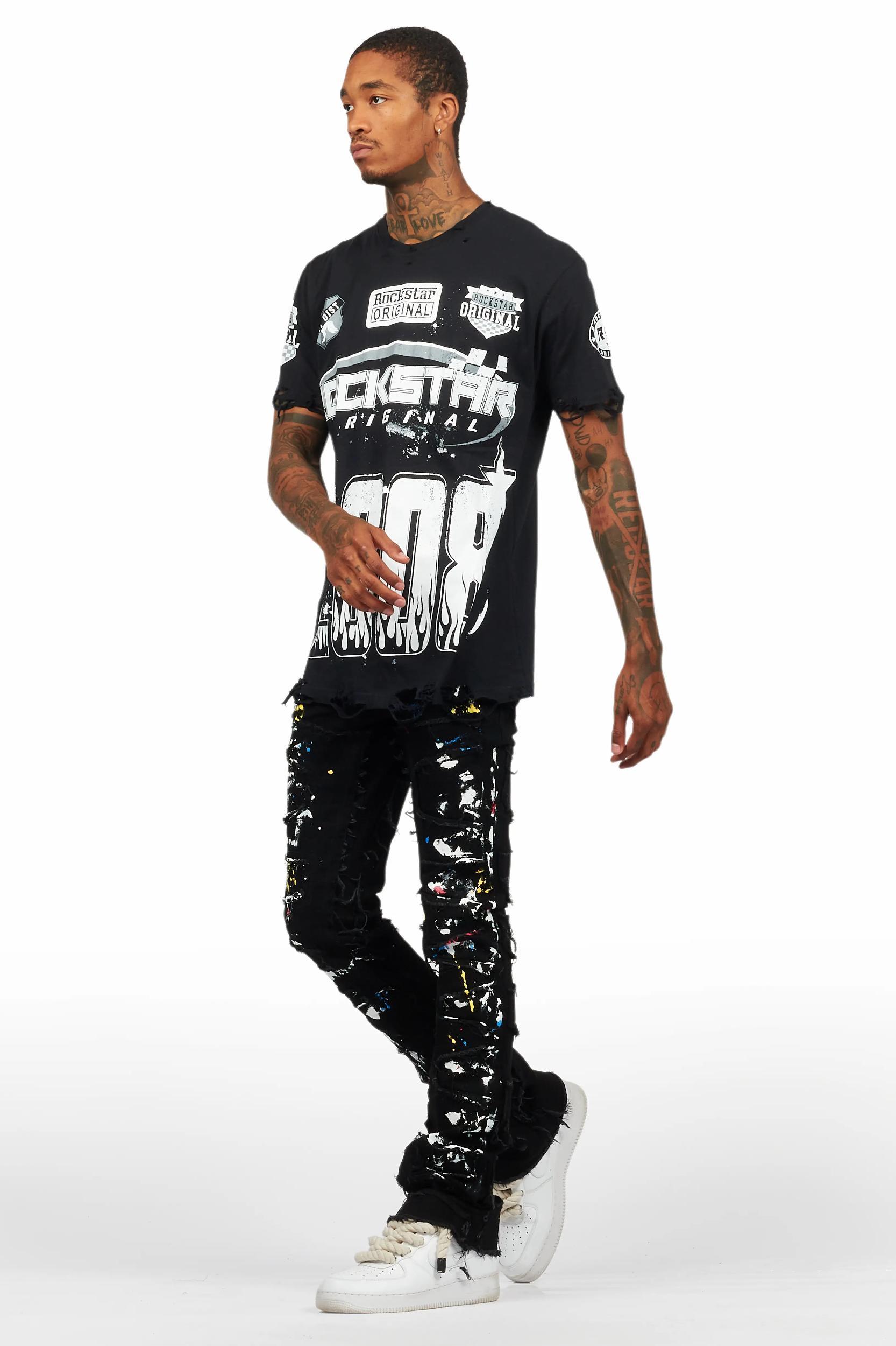 Shaddie Black Painter Stacked Flare Jean Male Product Image
