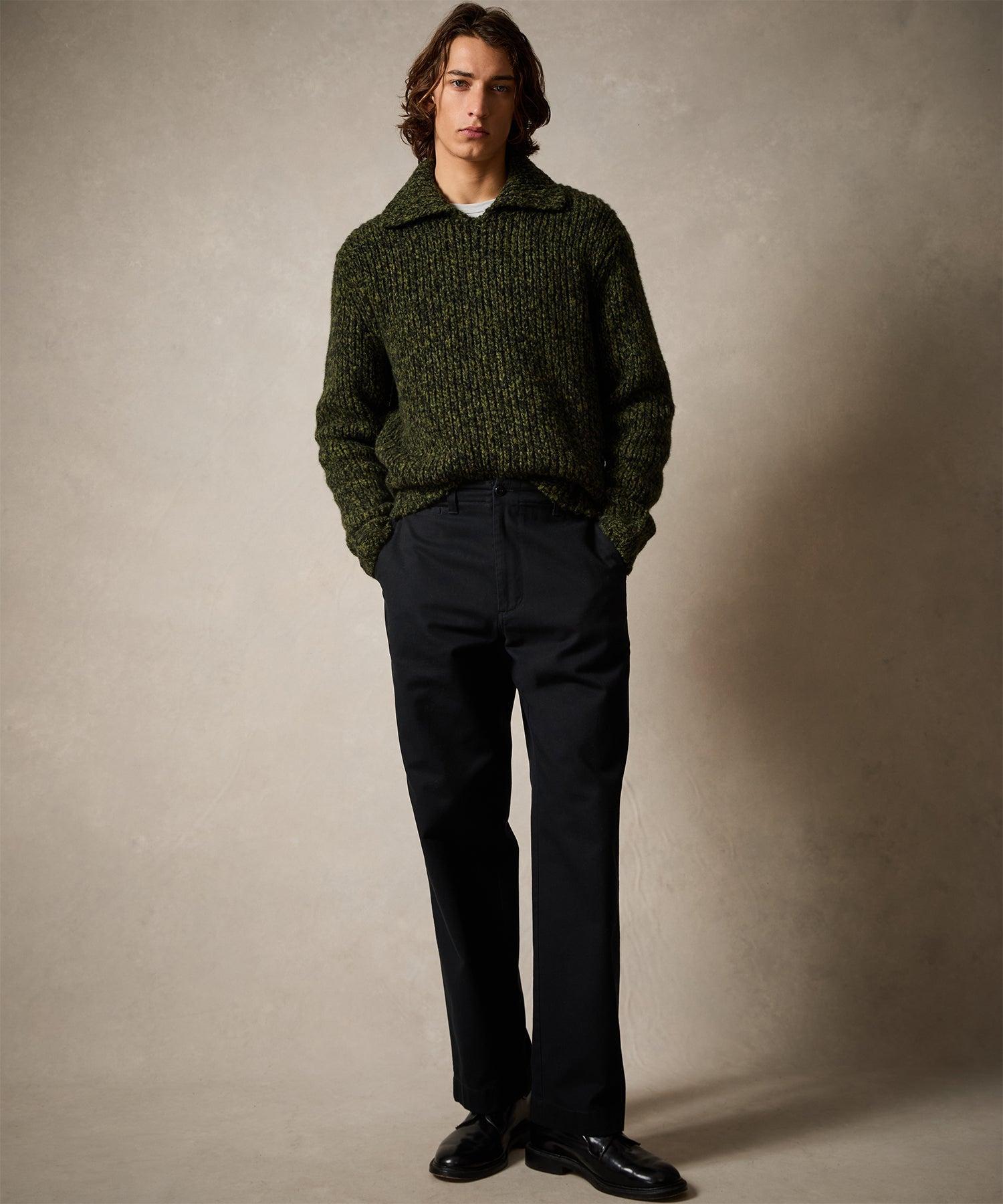 Mouliné Collared Sweater in Olive Product Image
