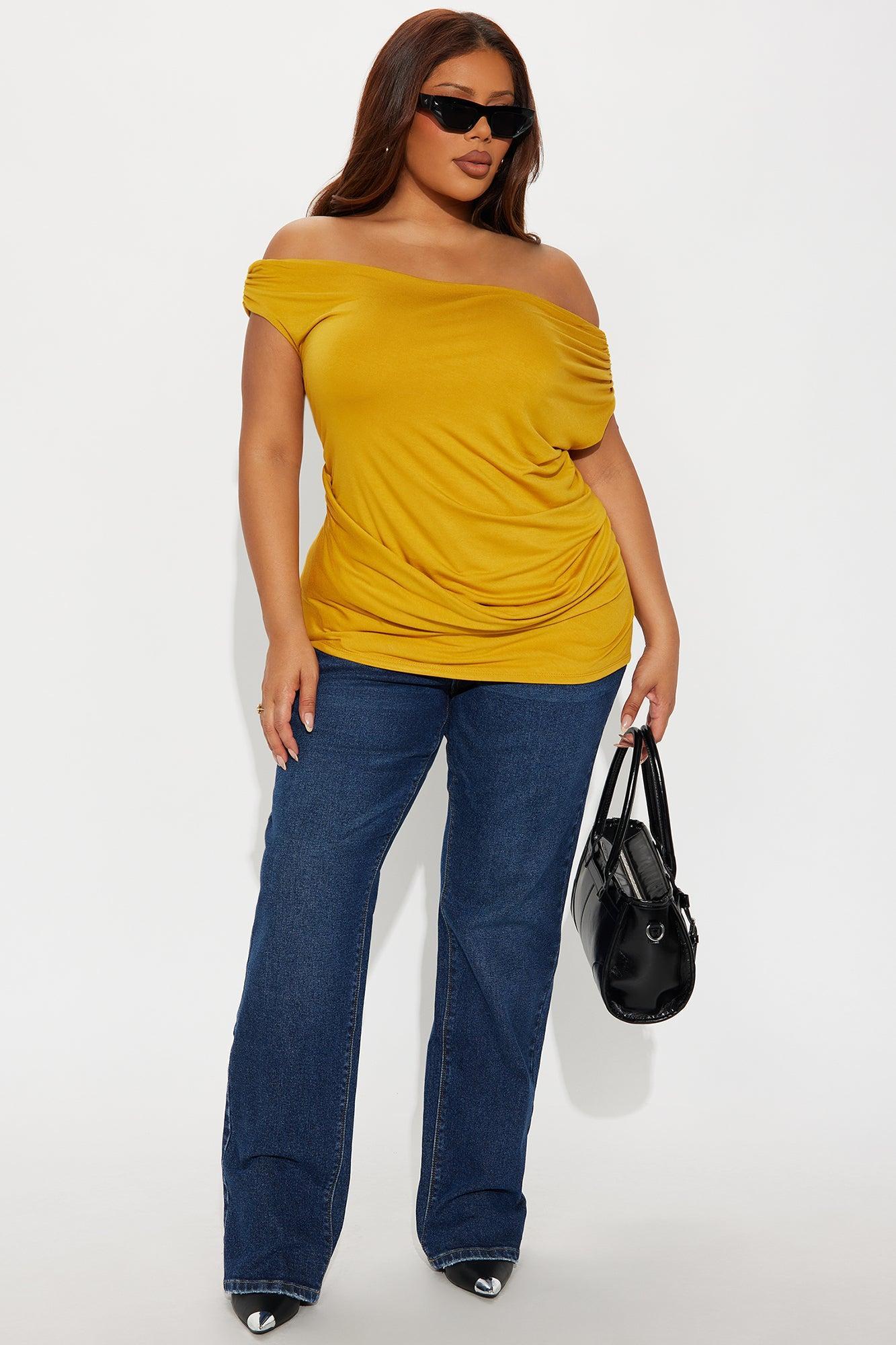 Embrace Her Double Lined Off Shoulder Top - Mustard Product Image