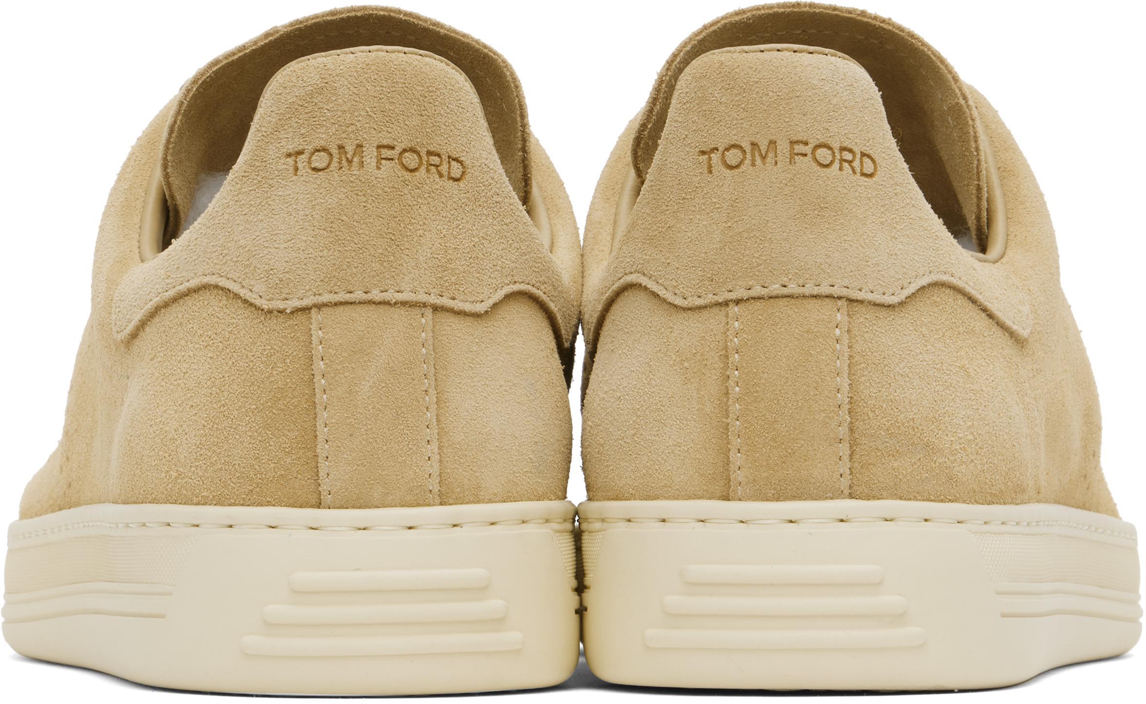 TOM FORD Beige Suede Warwick Sneakers In Pale Sand + Cream Product Image