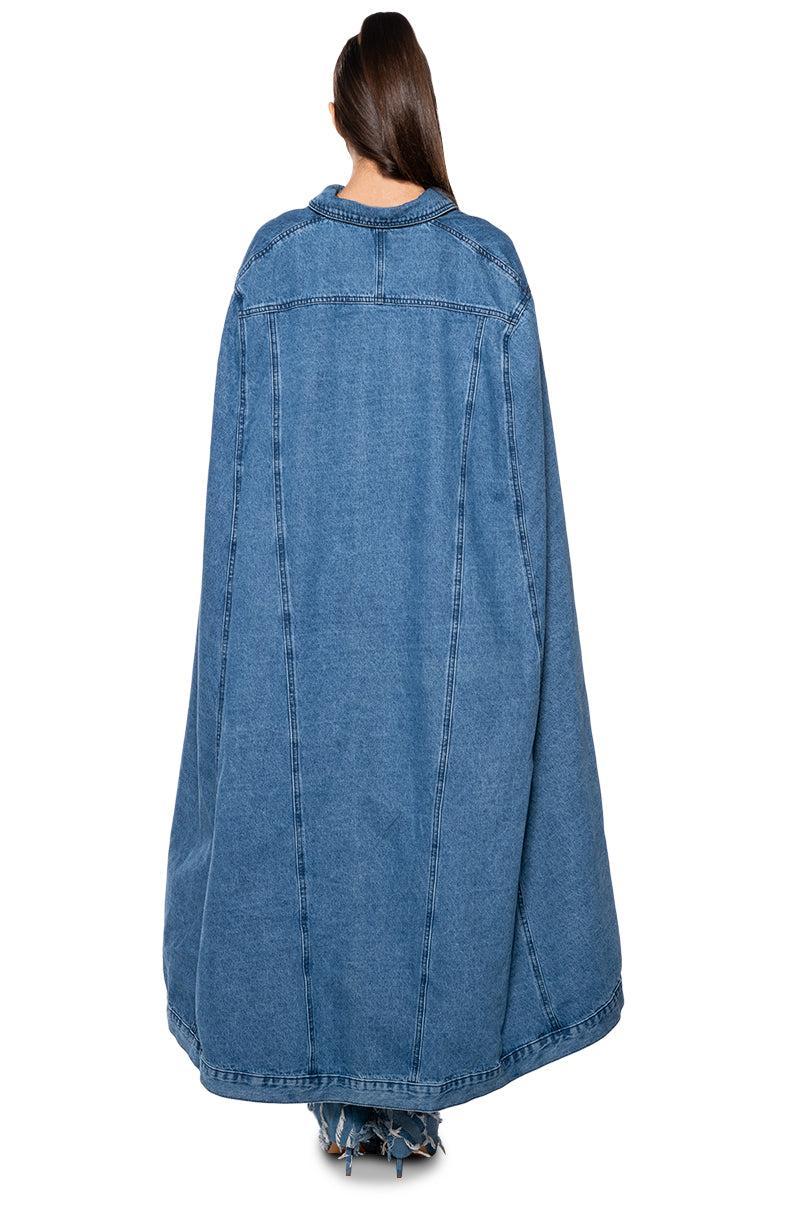 DON'T TALK LOUD MAXI DENIM PONCHO Product Image