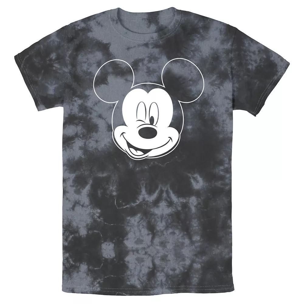 Men's Disney Mickey Mouse Large White Outline Winking Face Bomabrd Wash Tee, Size: Small, Black Grey Product Image