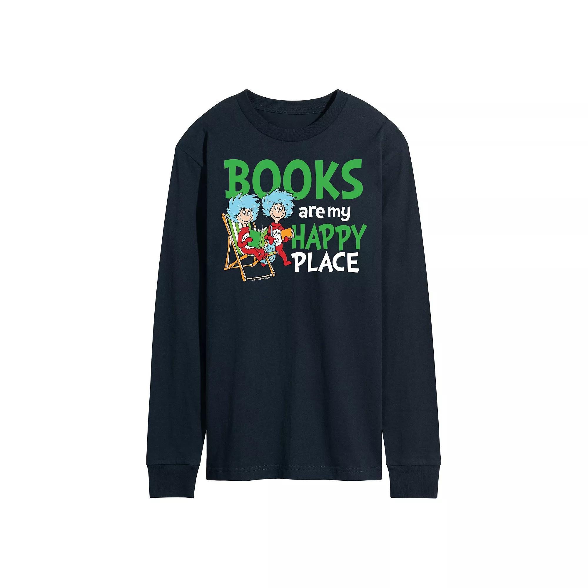 Mens Dr Seuss Books Are My Happy Place Long Sleeve Graphic Tee Product Image
