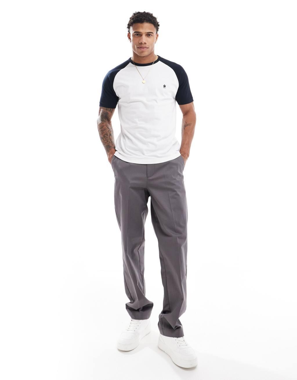 French Connection raglan t-shirt in white and navy Product Image