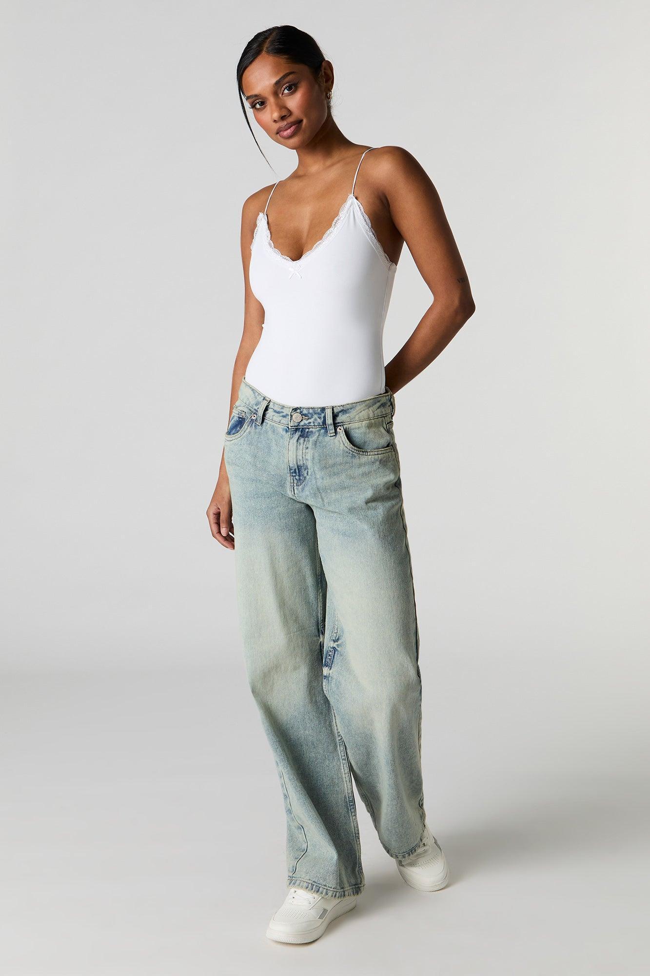 Contour V-Neck Lace Trim Bodysuit Female Product Image