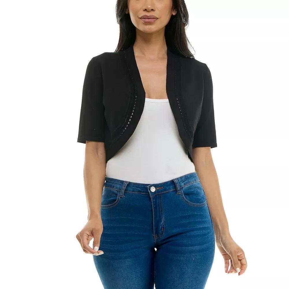 Women's Nina Leonard Pointelle Bolero, Size: Medium, Black Product Image
