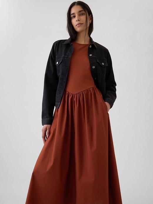 Drop-Waist Mixed Media Midi Dress Product Image