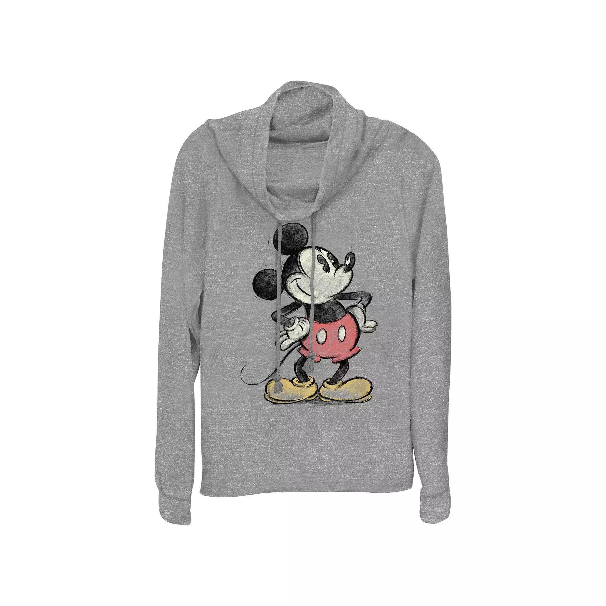 Disney's Mickey Mouse Color Sketch Plus Size Cowlneck Graphic Lightweight Long Sleeve, Women's, Size: 1XL, Gray Grey Product Image