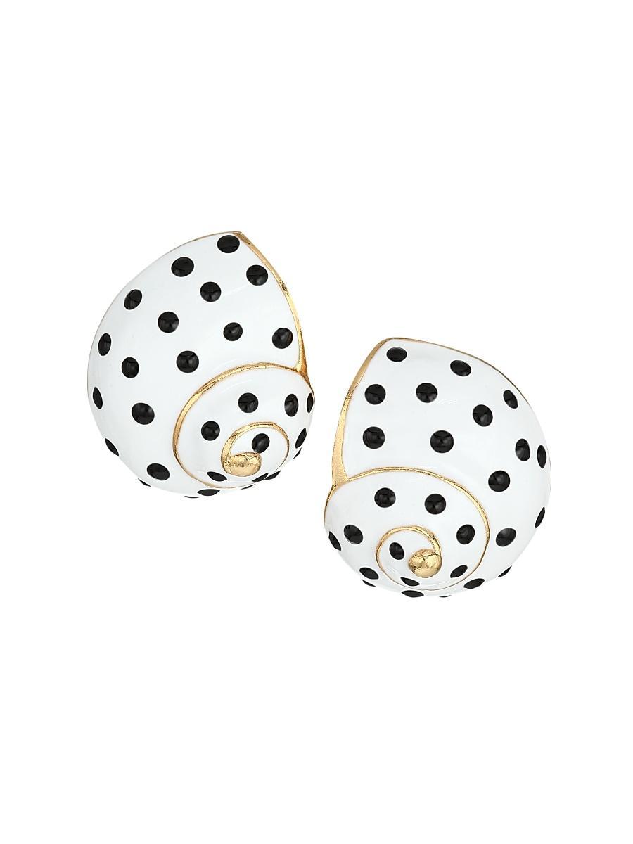 Womens Black Dotted White Enamel Snail Shell Clip-On Earrings Product Image