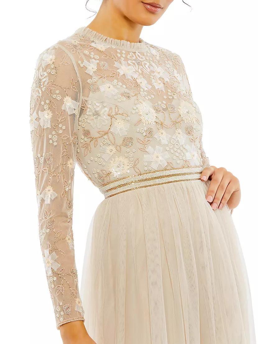 Sequin-Embellished Long-Sleeve Gown Product Image