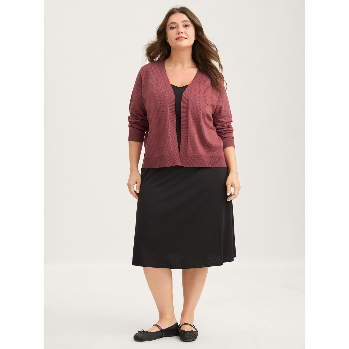 Plus Size Textured Hollow Front-Open Knit Cardigan Rust Women Loose Long Sleeve Everyday-Casual Cardigans BloomChic 22-24/3X Product Image