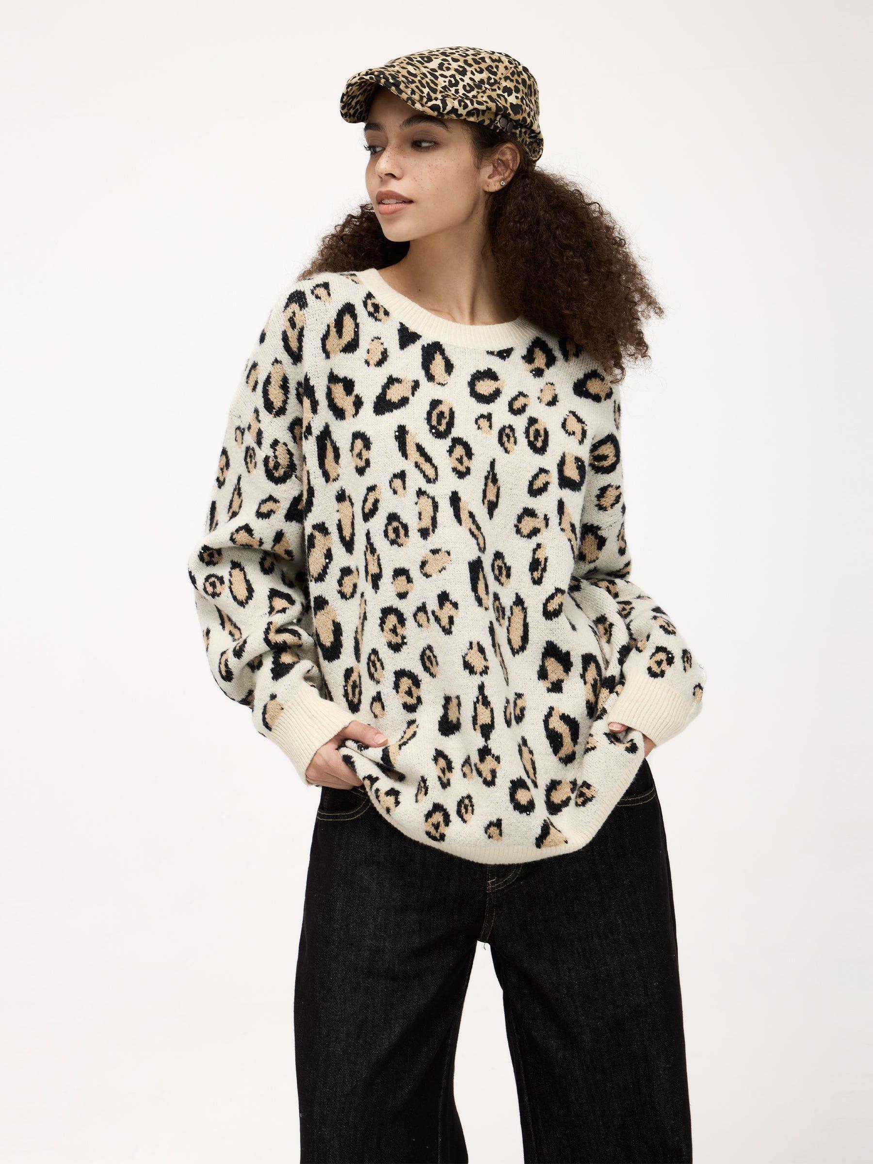 Aelfric Eden Apricot Leopard Print Sweater Product Image