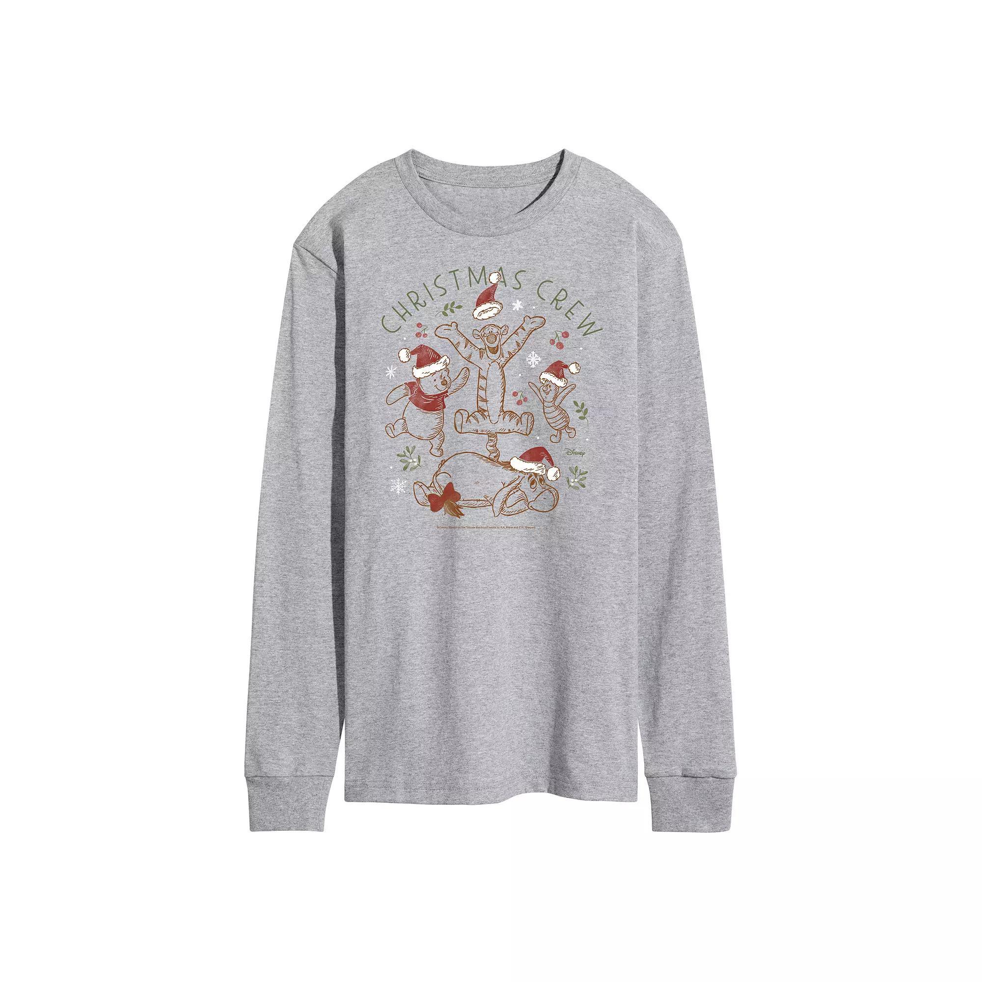 Disneys Winnie The Pooh Mens Christmas Crew Long Sleeve Graphic Tee Grey Gray Product Image