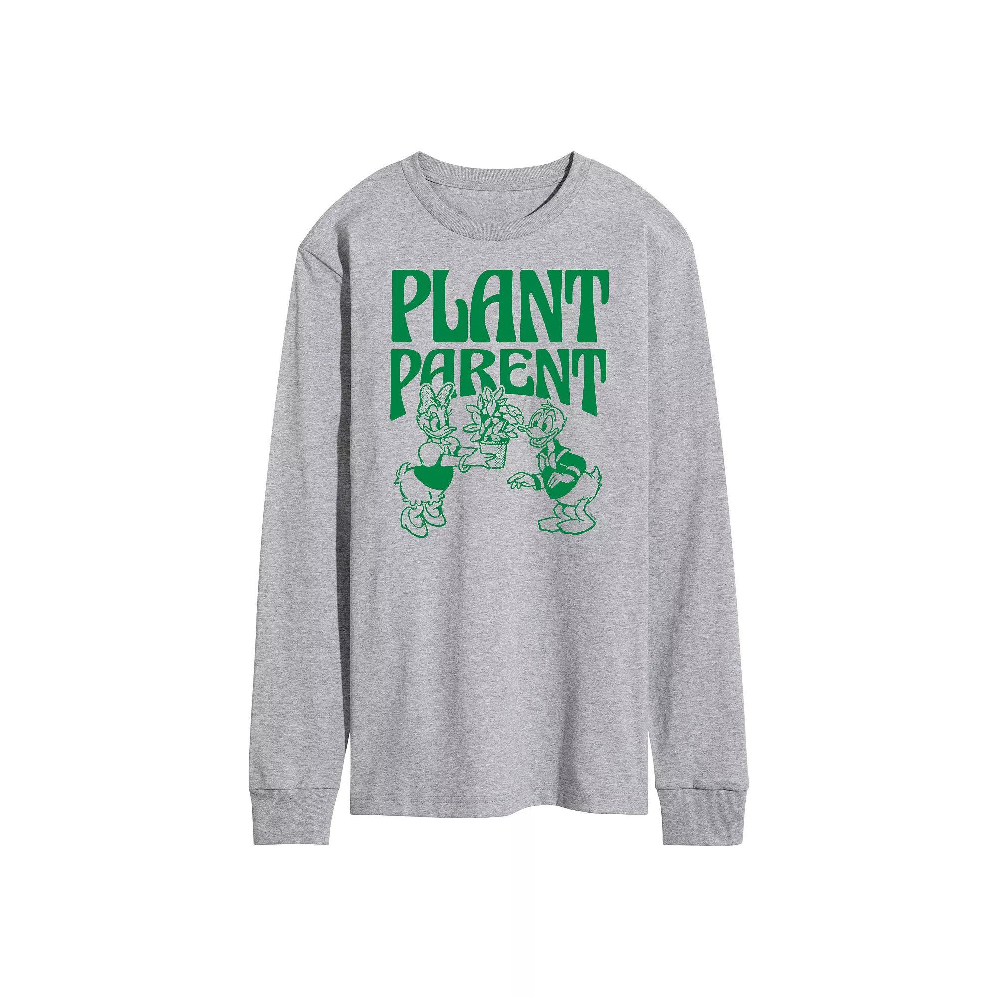Disneys Mickey Mouse & Friends Daisy and Donald Duck Mens Plant Parent Long Sleeve Graphic Tee Grey Gray Product Image