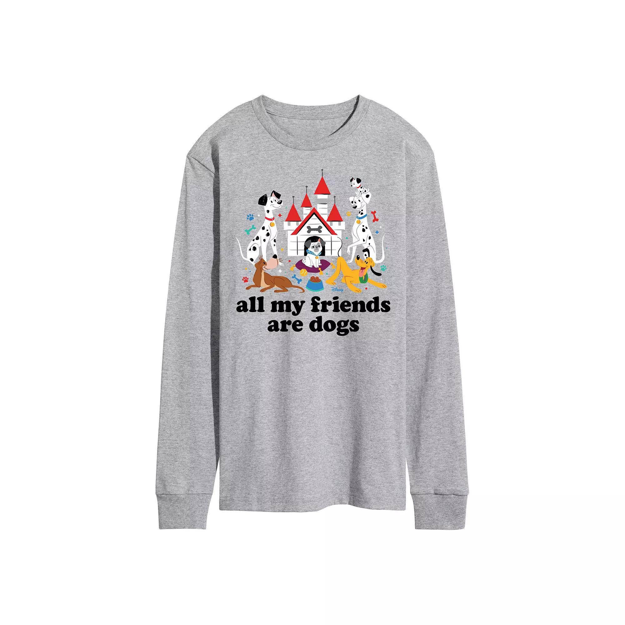 Disney Mens All My Friends Are Dogs Long Sleeve Graphic Tee Grey Gray Product Image