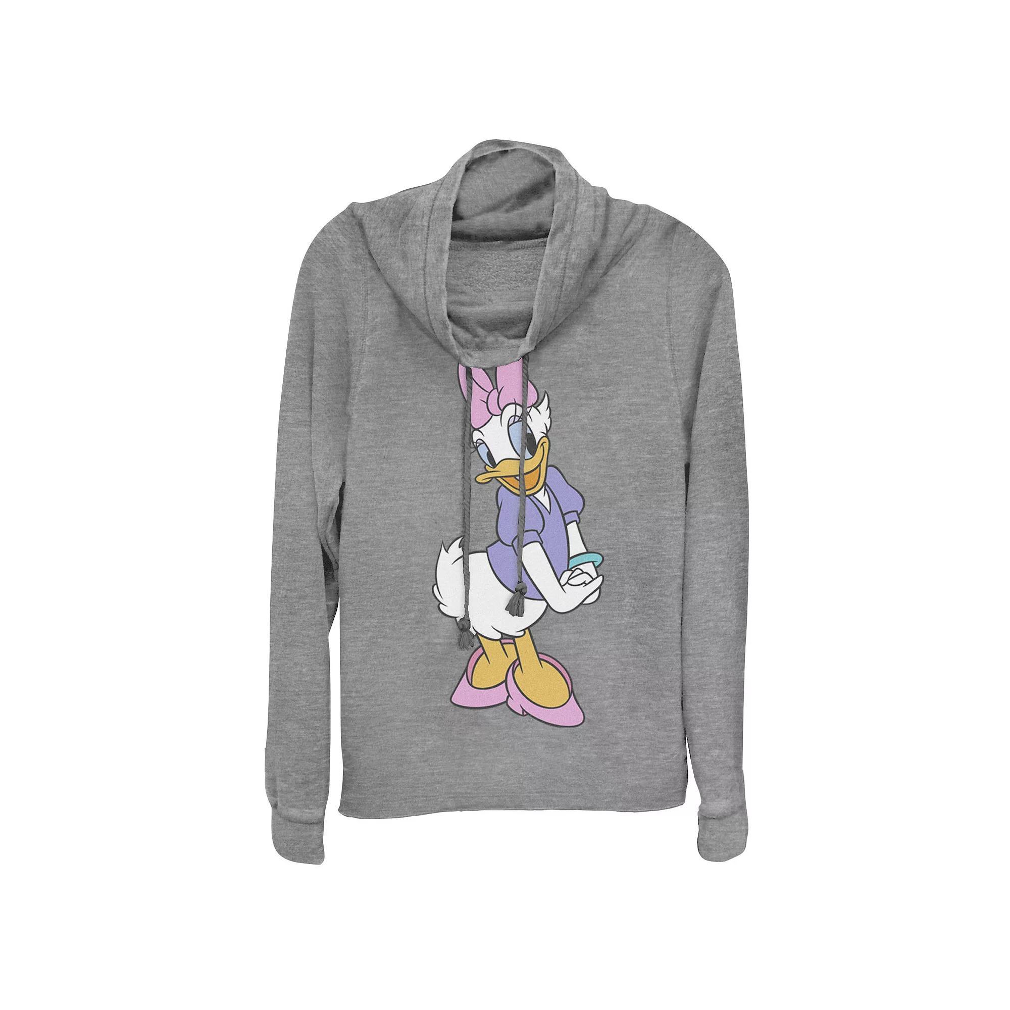 Disney Daisy Duck Juniors' Traditional Cowlneck Graphic Lightweight Long Sleeve, Girl's, Size: Small, Gray Grey Product Image