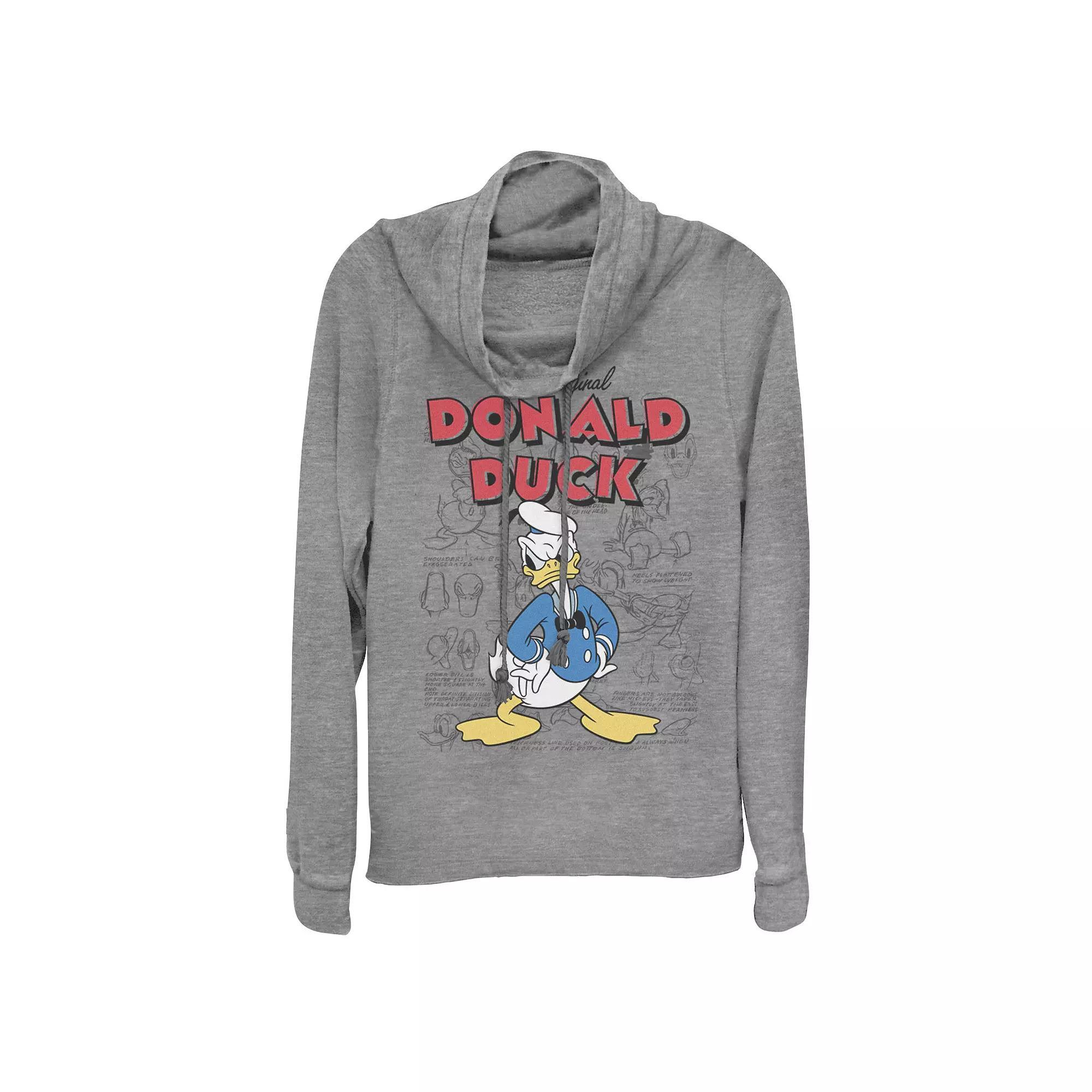 Disney's Donald Duck Juniors' Original Cowlneck Graphic Lightweight Long Sleeve, Girl's, Size: XXL, Gray Grey Product Image