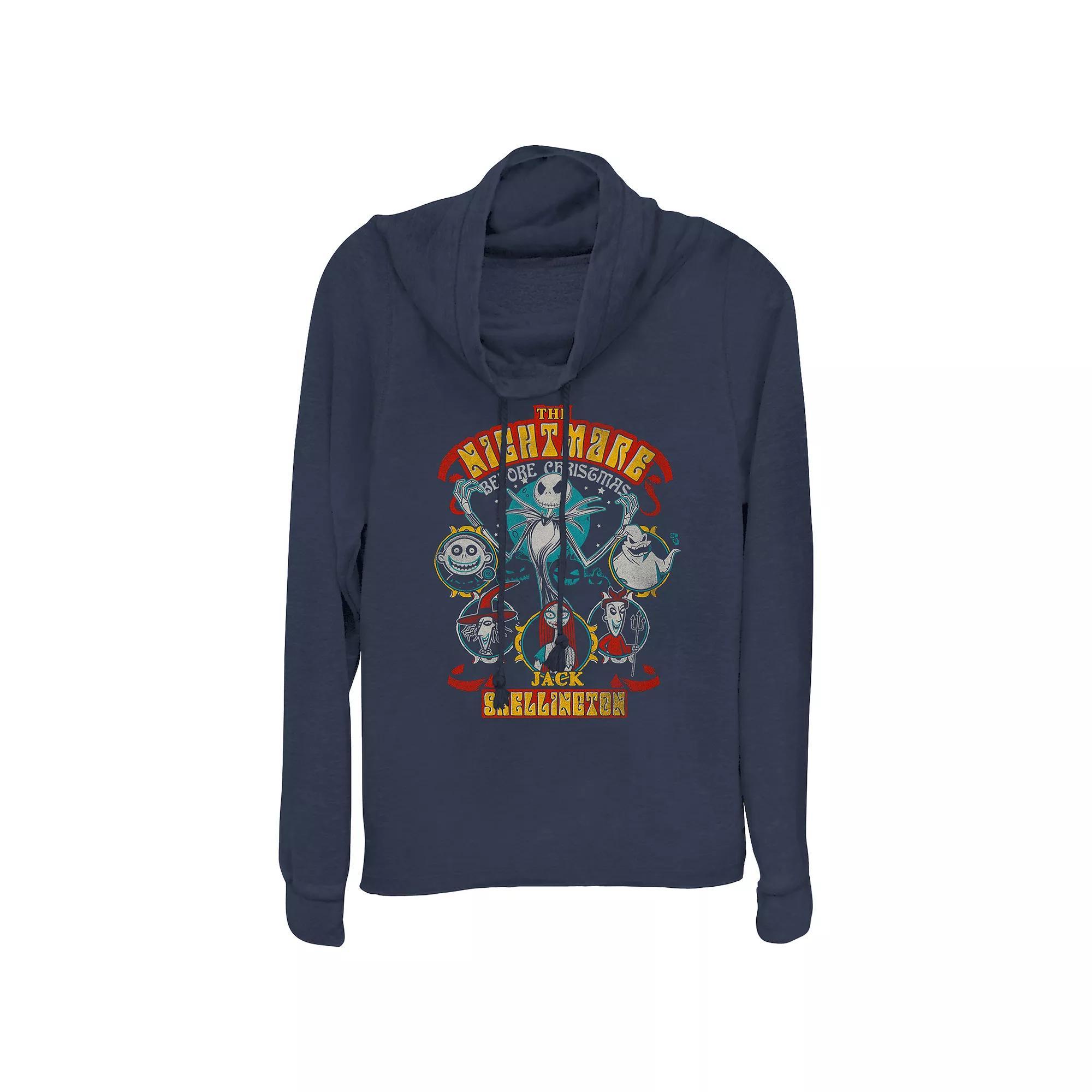 Disney's The Nightmare Before Christmas Halloween Lineup Women's Cowlneck Graphic Lightweight Long Sleeve, Size: Small, Blue Product Image