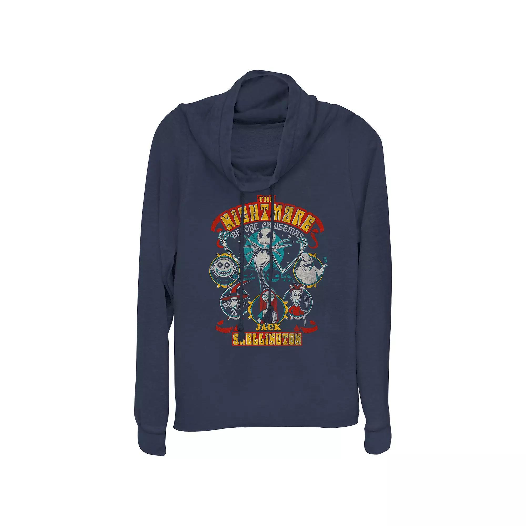 Disney's The Nightmare Before Christmas Halloween Lineup Women's Cowlneck Graphic Lightweight Long Sleeve, Size: Small, Blue Product Image
