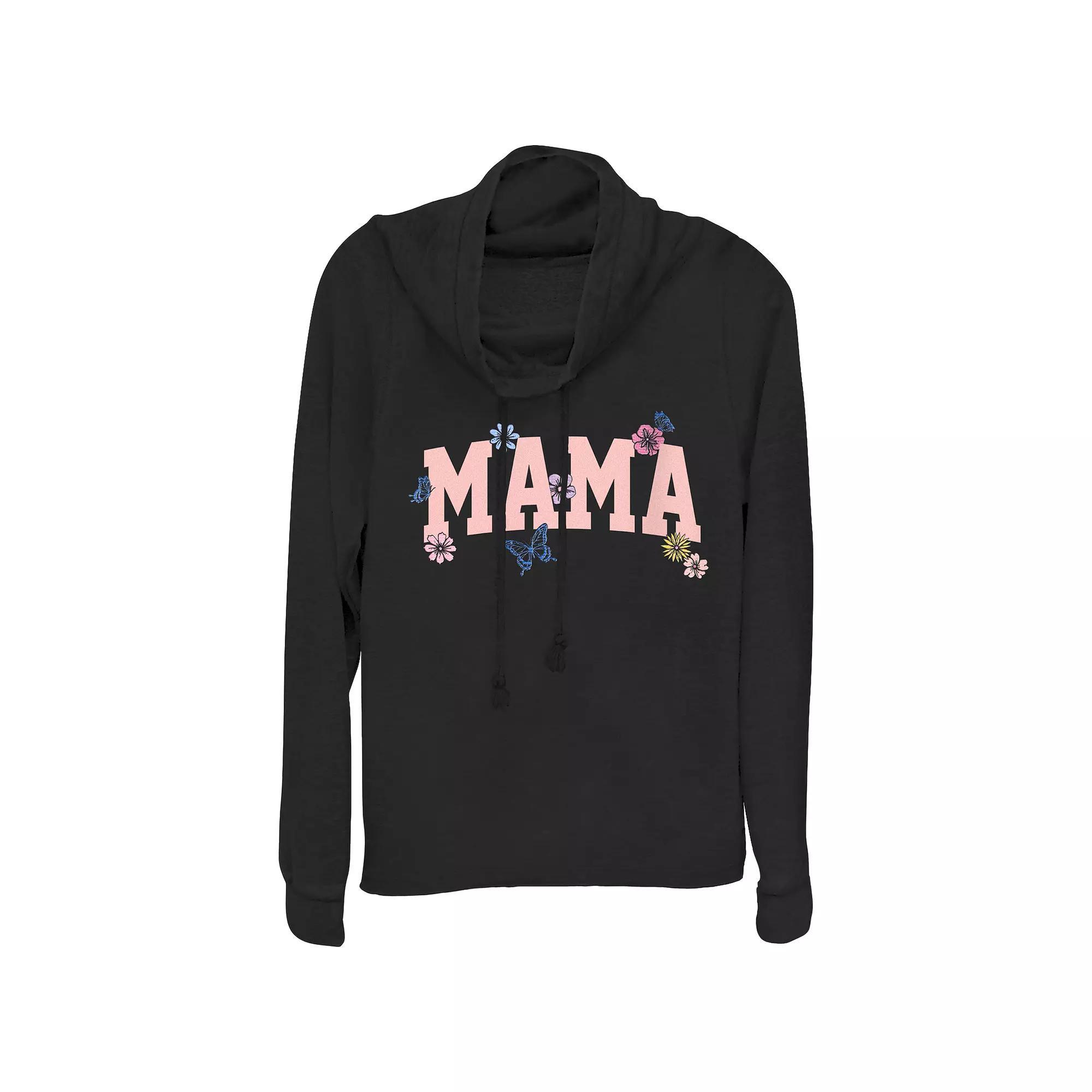 Women's Mama Flowers Cowlneck Graphic Lightweight Long Sleeve, Size: XXL, Black Product Image